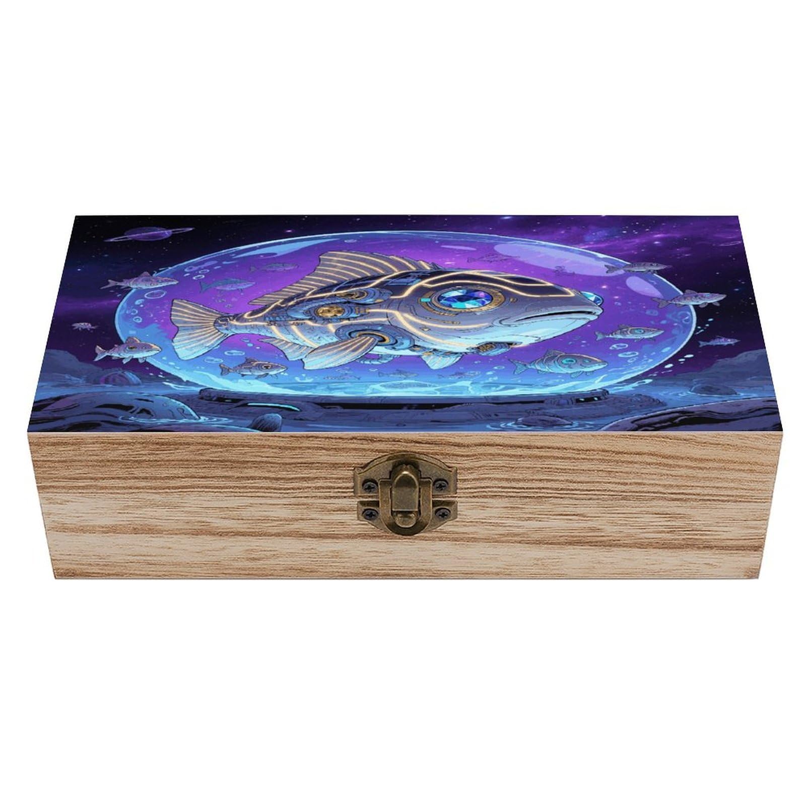 VstaDank Fish Wooden Storage Box Decorative Jewelry Case with Lids Exquisite Wood Box Letters Gifts Acacia Wood Boxes Fashion Wooden Keepsake Boxes for Men Women