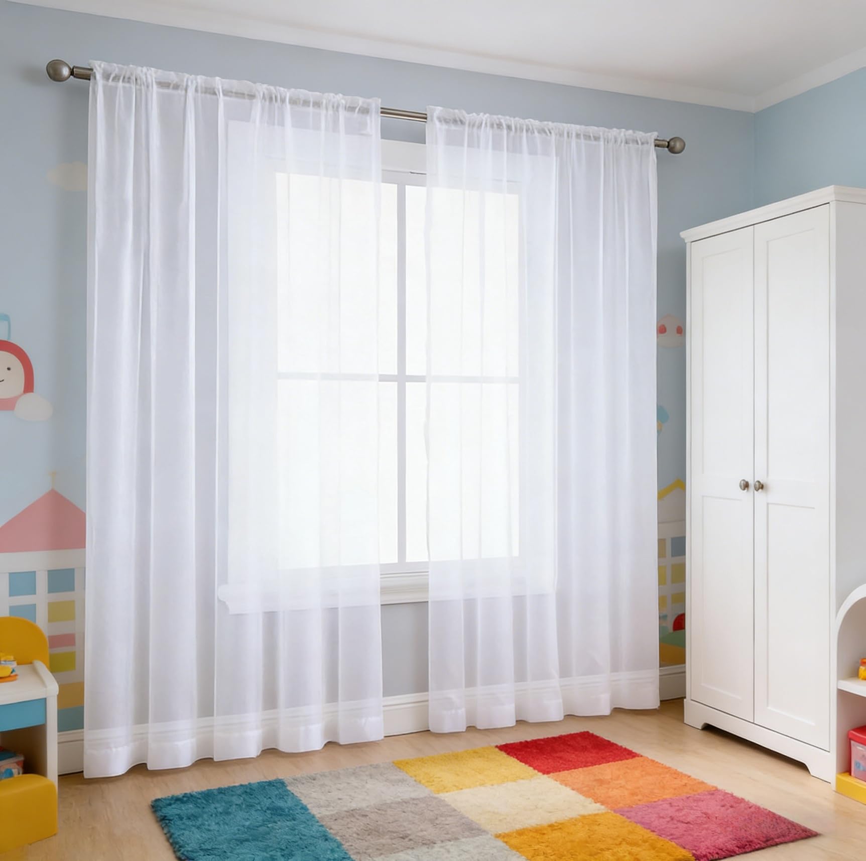 Voilage fenêtre 210 x 218 cm blanc avec oeillets rideaux brise-vue salon
