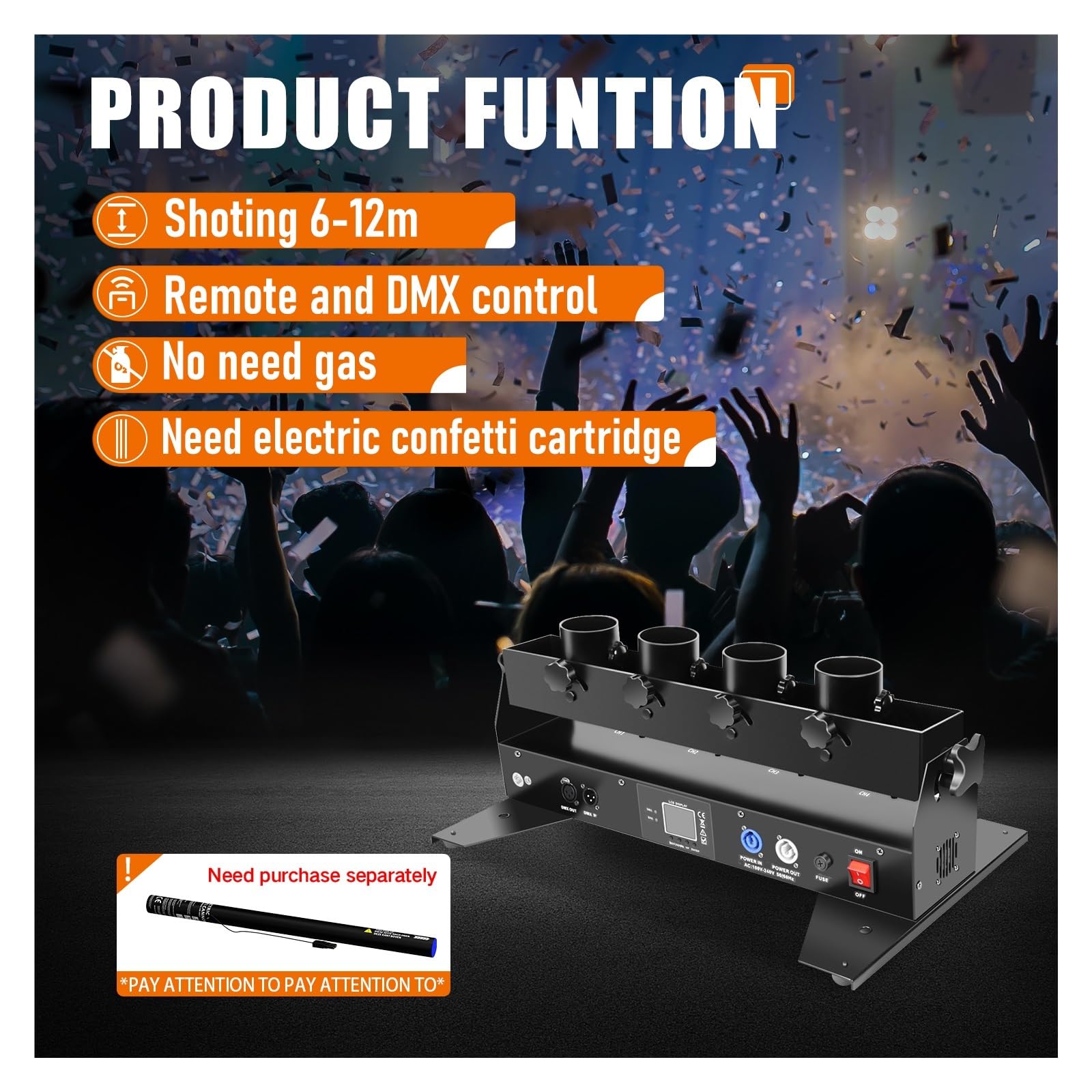 Konfettimaschinen, 4 Schuss elektrische Konfettimaschine DMX-Steuerung Party Konfettikanone Maschine for Hochzeit Konfetti Shooter Bühneneffekt