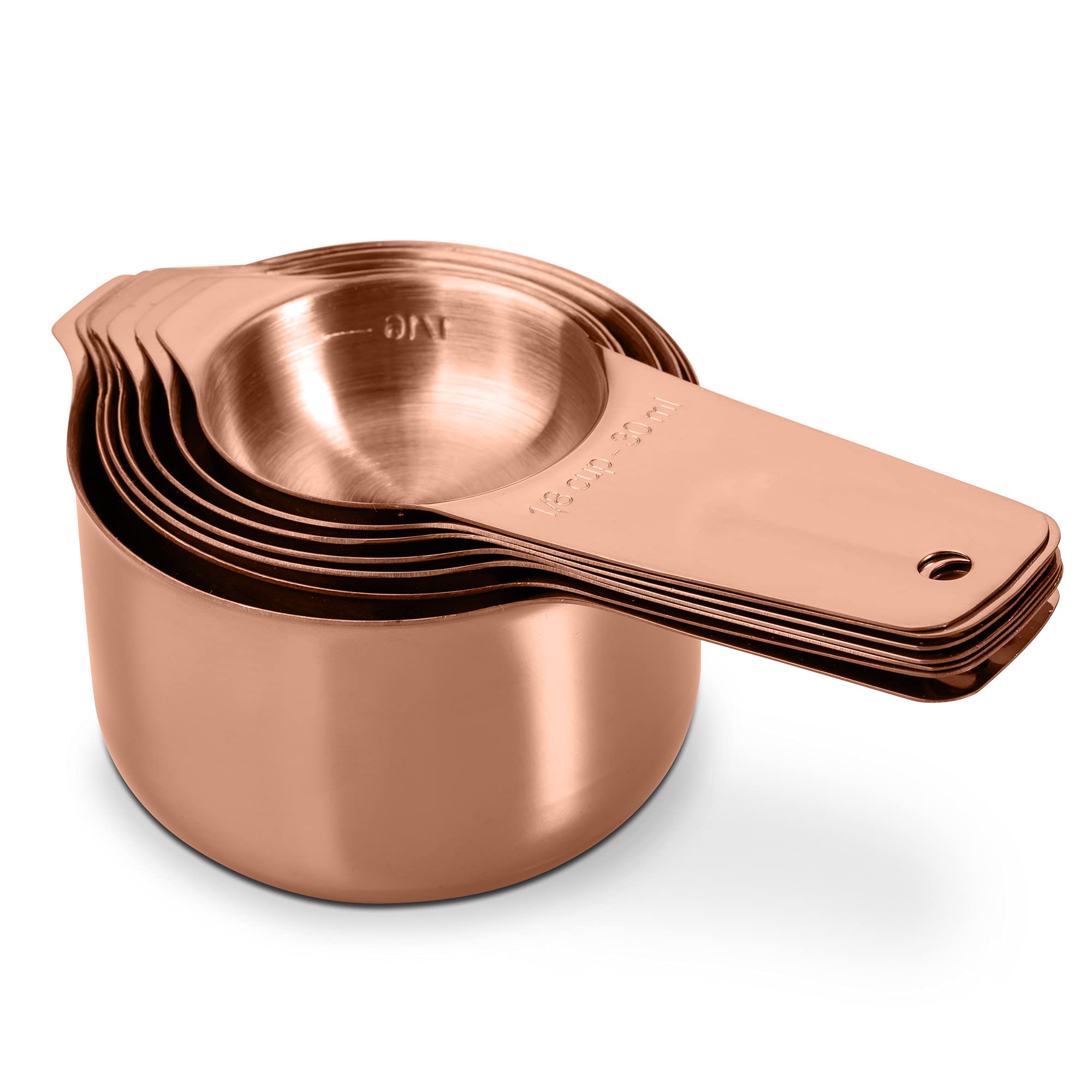 Lot de 13 tasses et cuillères à mesurer en acier inoxydable 18/8 avec poignée ergonomique robuste avec anneau de connexion Or rose