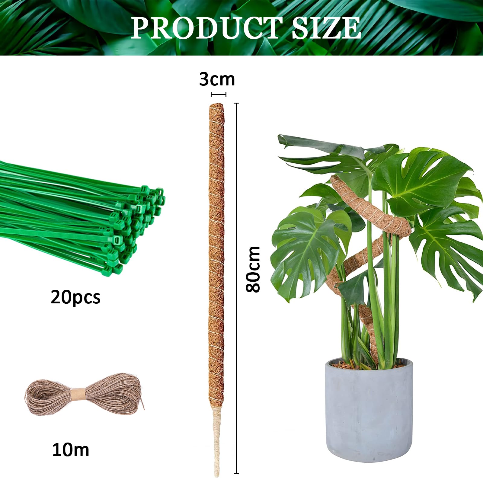 Moss Pole, 80cm Moss Poles for Monstera Climbing Plants Growth Bendable Plant Supports, brown, 80 CM (1 Piece) - Image 2