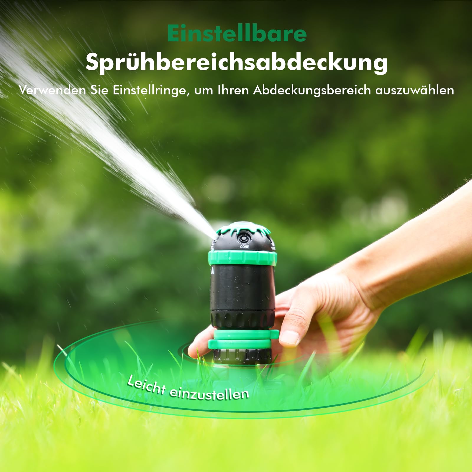 RESTMO Rasensprenger für große Flächen, Getriebe Sprinkler & impulsregner | 5 Muster, Sprühdurchmesser 24 m (467 m²), Metallspike-Basis, wetterfest, erweiterbar in Reihe, für Rasen & Beete