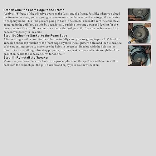 Miniatura 7 de Anillo de goma, 2 piezas de 6.5 pulgadas, altavoz negro, borde de espuma de goma, kit de reparación de anillos envolventes para reparación de
