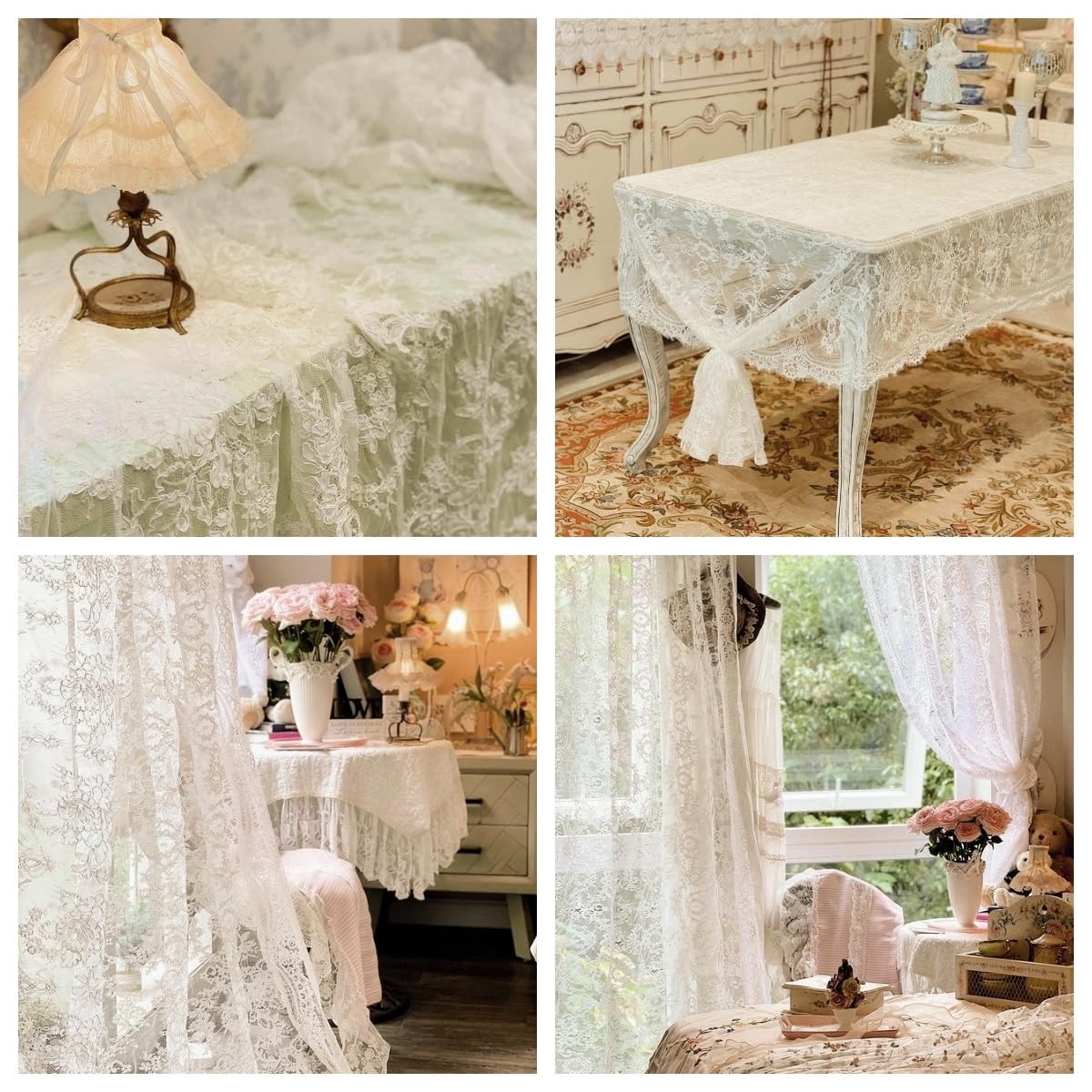 Tovaglia In Pizzo Bianco QueenDream, Rettangolare, Per Matrimonio Primaverile 1524 X 3084 Cm In Tessuto Di Pizzo Ricamato Vintage Per Feste~p113772908