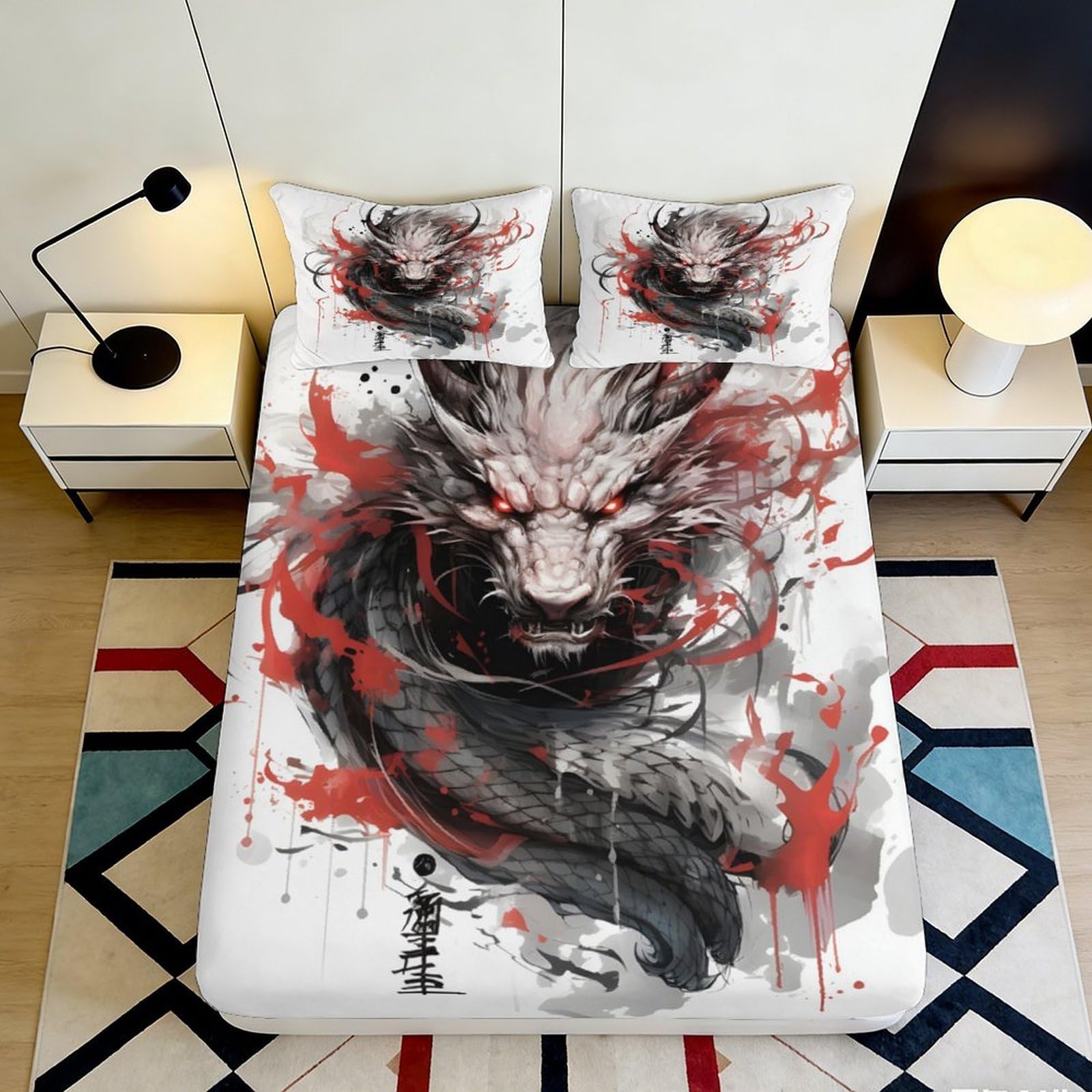 Uxinyoume Style-4 3D Printed Black Red Dragon Fitted Sheet Microfiber Soft Bed Sheet For Bedroom Dorm Mattress Protection Decor 90X200x25cm