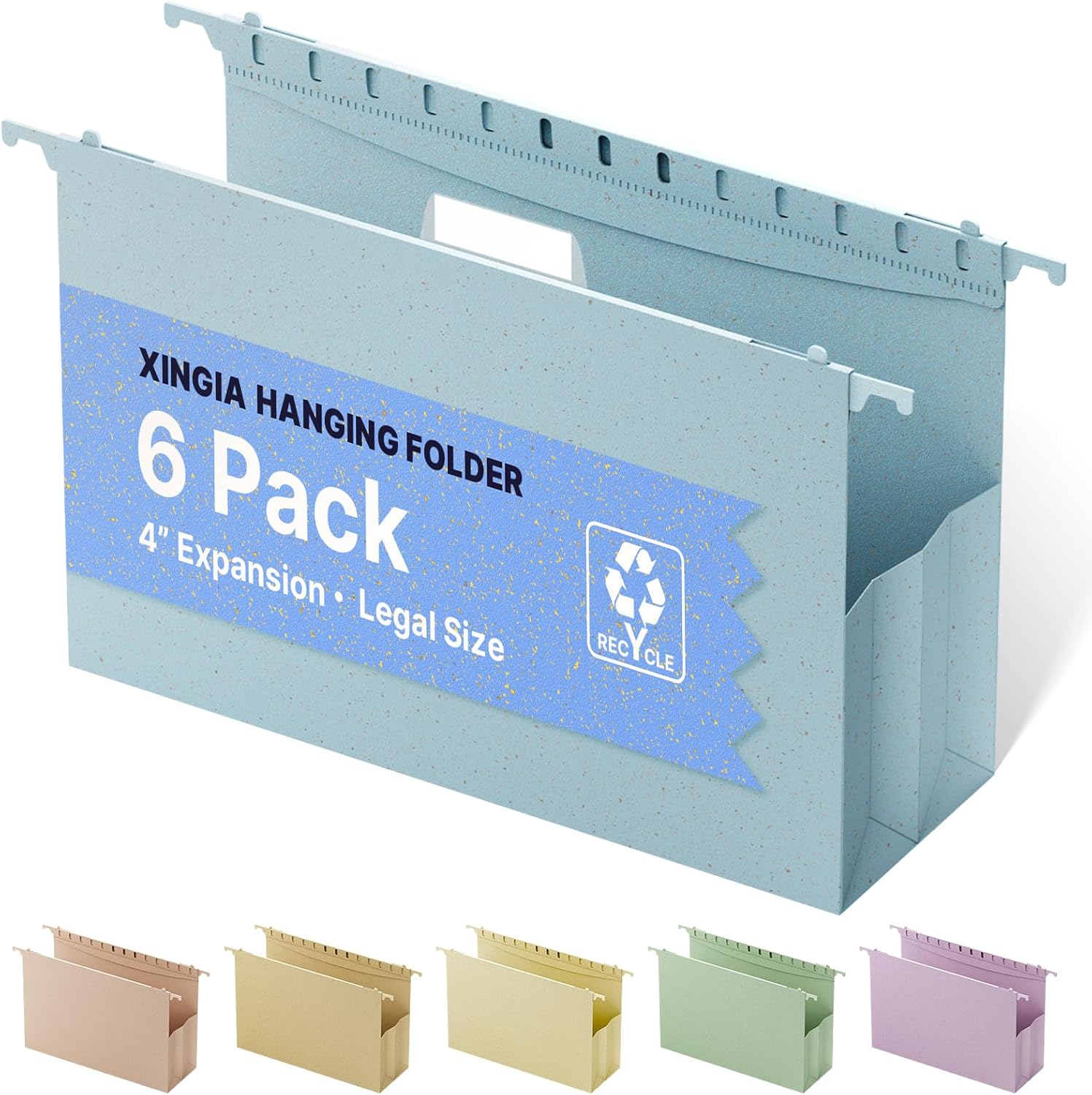 XINGIA Legal Size Hanging File Folders with Tabs,4 Inch Expansion Hanging File Organizer for Bulky Files,6 Pack Wheat Straw File Cabinet Organizer with Adjustable Hooks,Heavy Duty Filing Folders