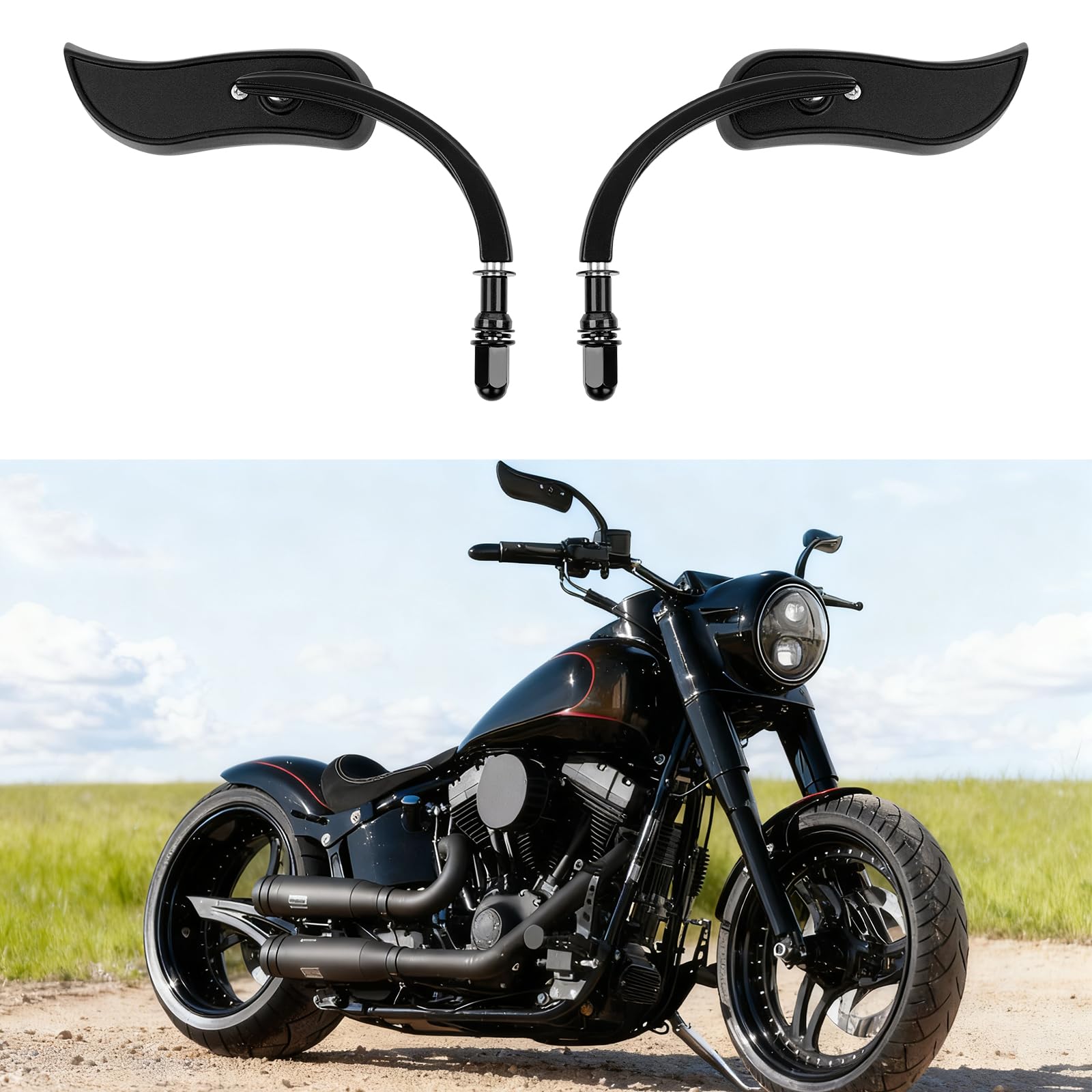 DREAMIZER Specchietti Retrovisori Moto Universali Filettatura M10 M8, Mini Retrovisore a Forma di Foglia Compatibile con Harley Touring Softail Sportster CVO e Altre Moto