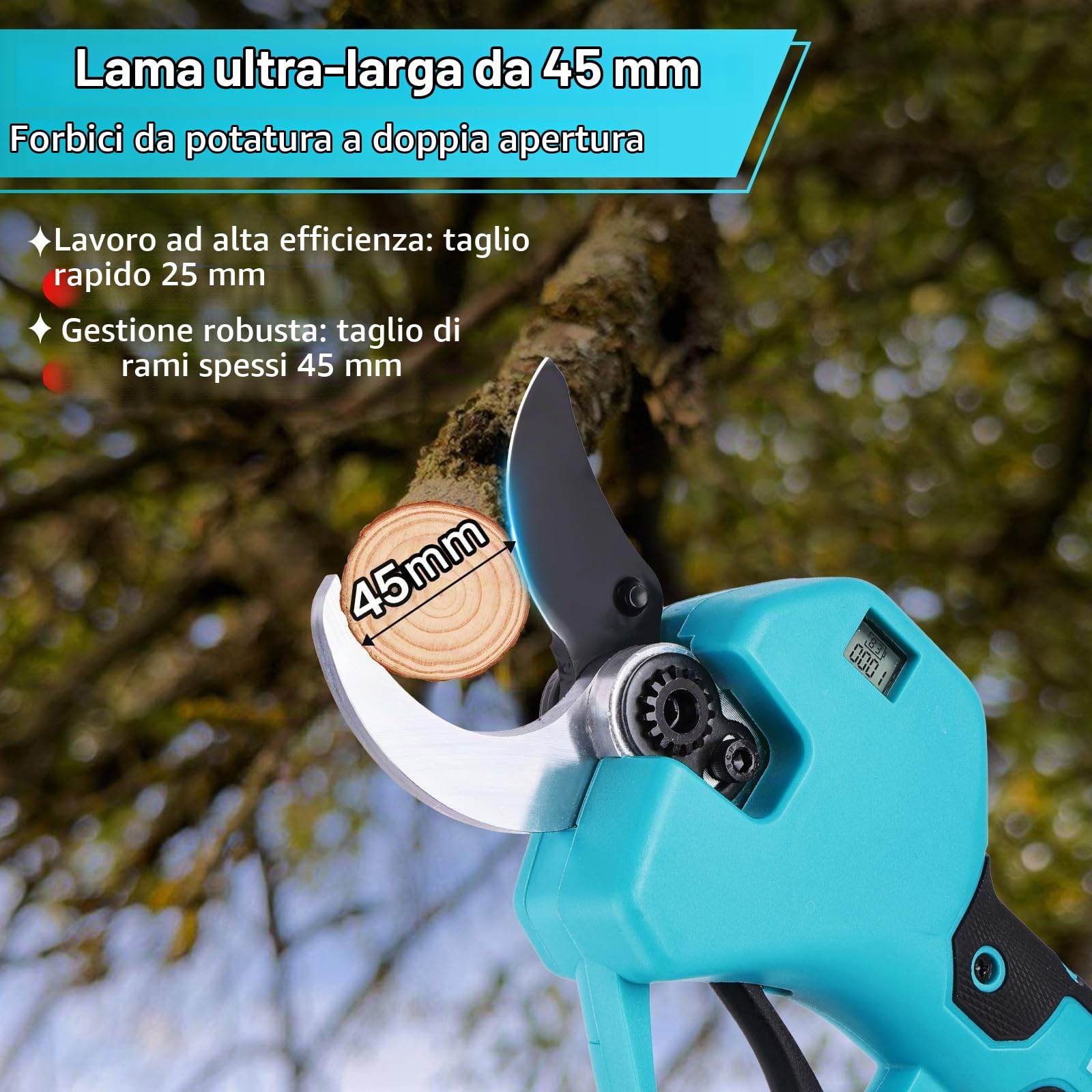 Forbici Potatura Elettriche - 45mm Cesoie Potatura Elettriche Professionali Con 2 21V/2000 mAh Batteria - Forbici a batteria da potatura per Giardinaggio Albero da Frutta