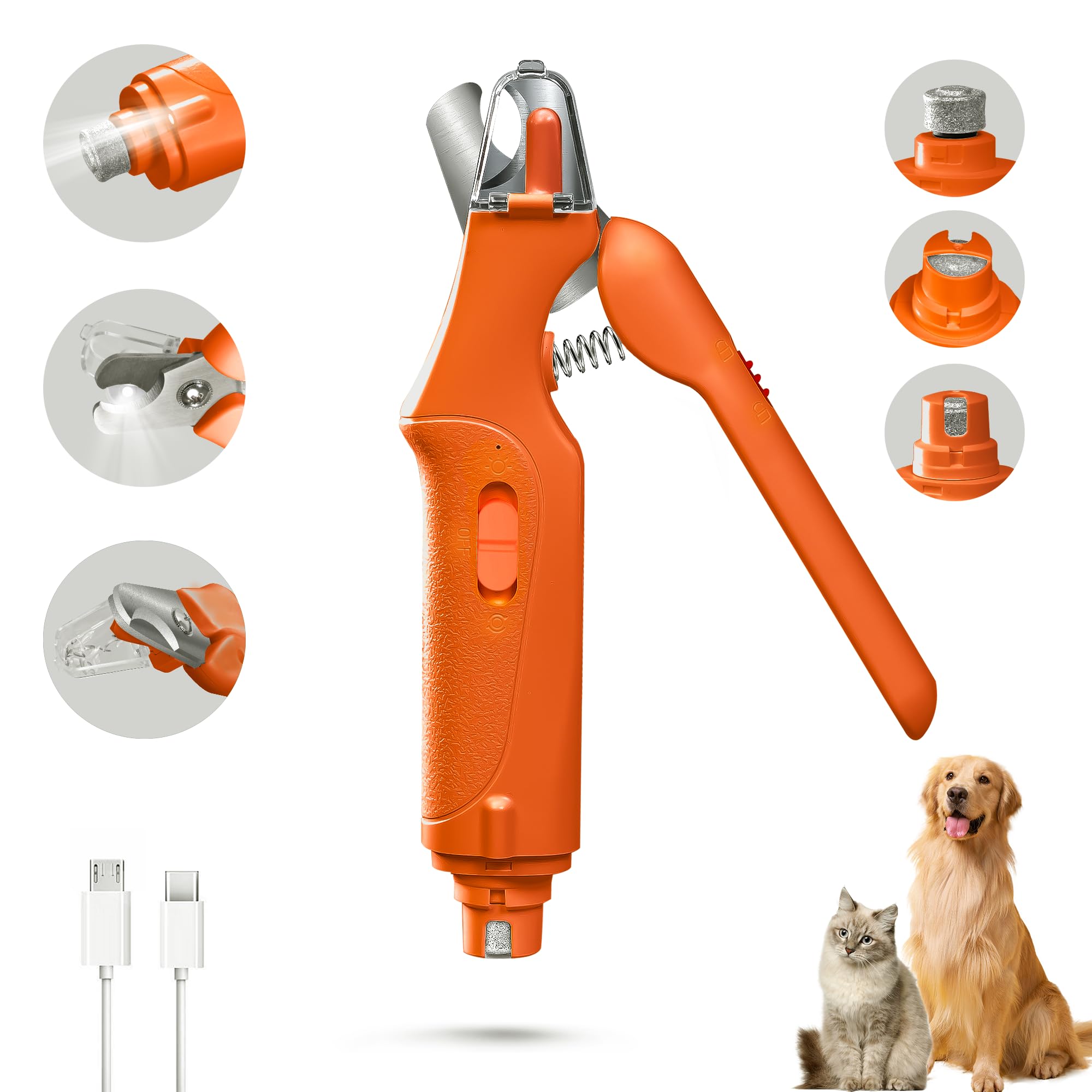CATPICK Sacapuntas de uñas y cortaúñas para perros, recortadoras para perros grandes, medianos y pequeños, gatos, mascotas, cortaúñas, sensor rápido y protección de seguridad, recargable con 2