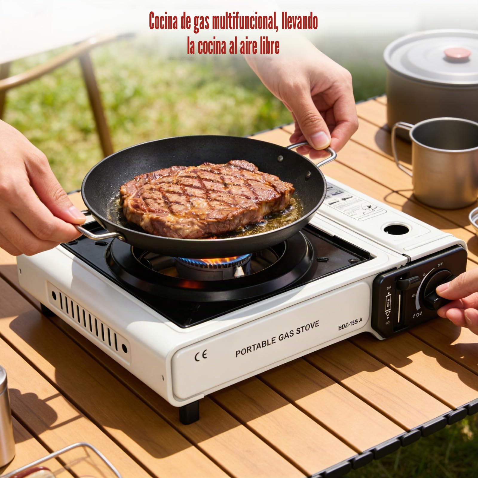 Camping Gas Portatil, Cocina de Gas Butano, Hornillo Camping Gas en Acero Inoxidable, Encendido Piezoeléctrico, Adecuado para Picnic, Camping, Exterior, Ideal para Emergencias, Blanco