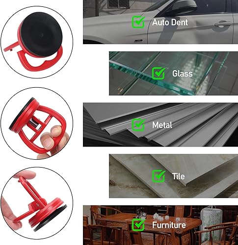 Miniatura 5 de Kewucn Extractor de abolladuras para automóvil, kit de 2 extractores de abolladuras, elevador de mango, potente ventosa, kit de reparación de