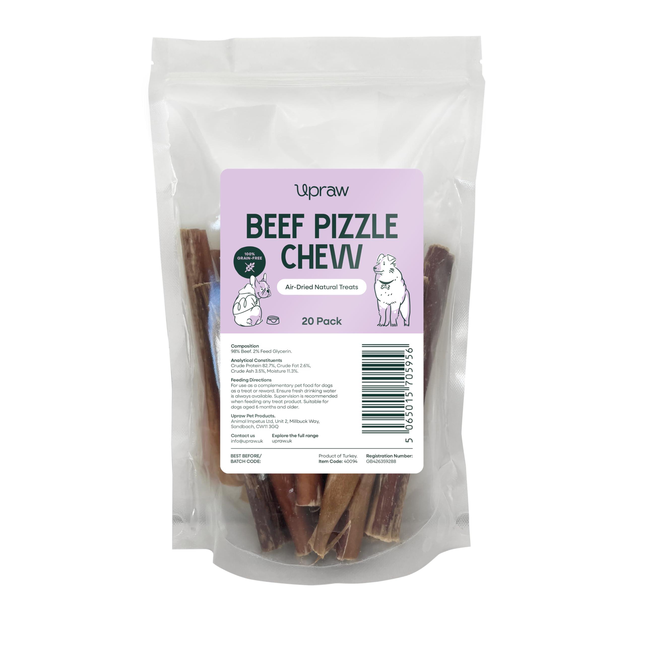 Upraw 20 Pack - Premium European Bully Sticks for Dogs - All-Natural, Beef Pizzle Sticks for Puppies to Large Dogs, Dental Chew Treats for Healthy Teeth (20 Pack) โ image 1