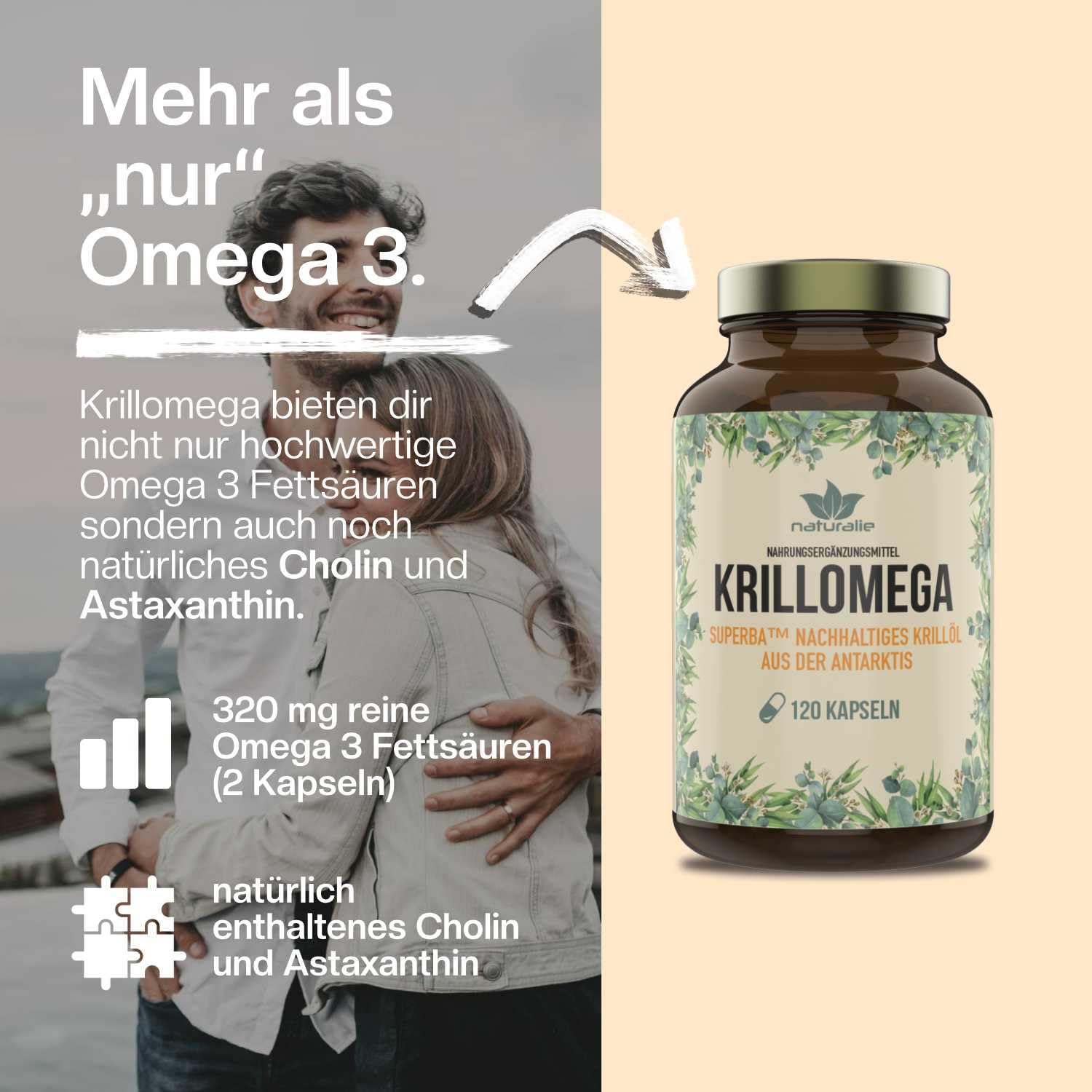 naturalie - Capsules d'huile de krill | SUPERBA BOOST | Krill antarctique issu d'une capture durable certifiée MSC | Qualité de marque testée en laboratoire | 120 capsules dans un verre marron