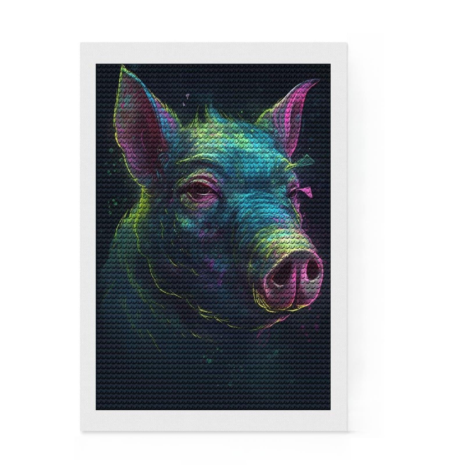 Junmoney Pig Imagination Diamond Art Canvas 8"x12", for Women, Complete Accessories, Birthday Gift, Cosy Home Accent, Sparkling Round Gems