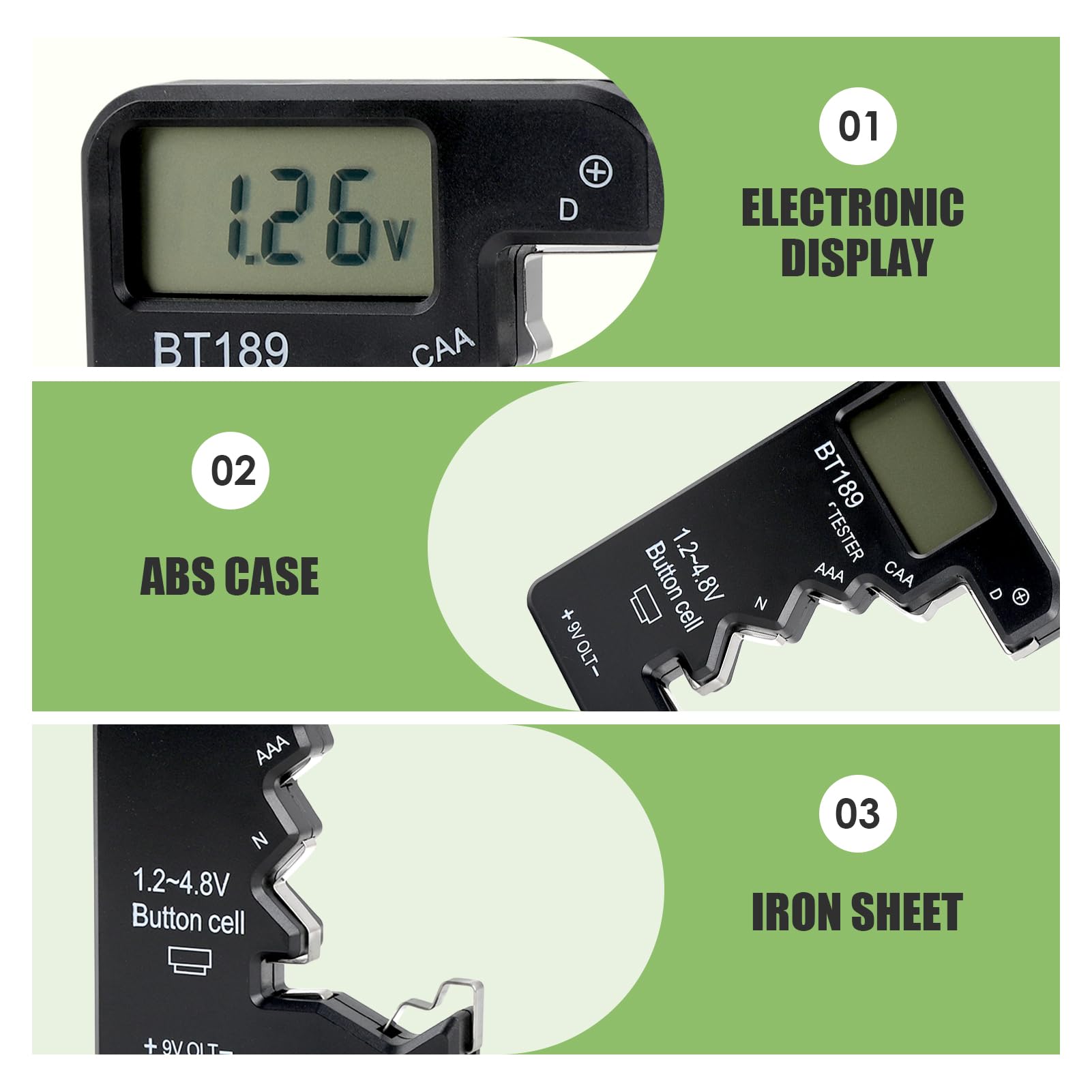 Mini Testeur de Piles Numérique, Testeur de Pile Universel en ABS avec Écran LCD Haute Définition pour Types D CAA N LR44 9V 6F22 pour l'Utilisation la Gestion de Énergies dans Appareils Électroniques