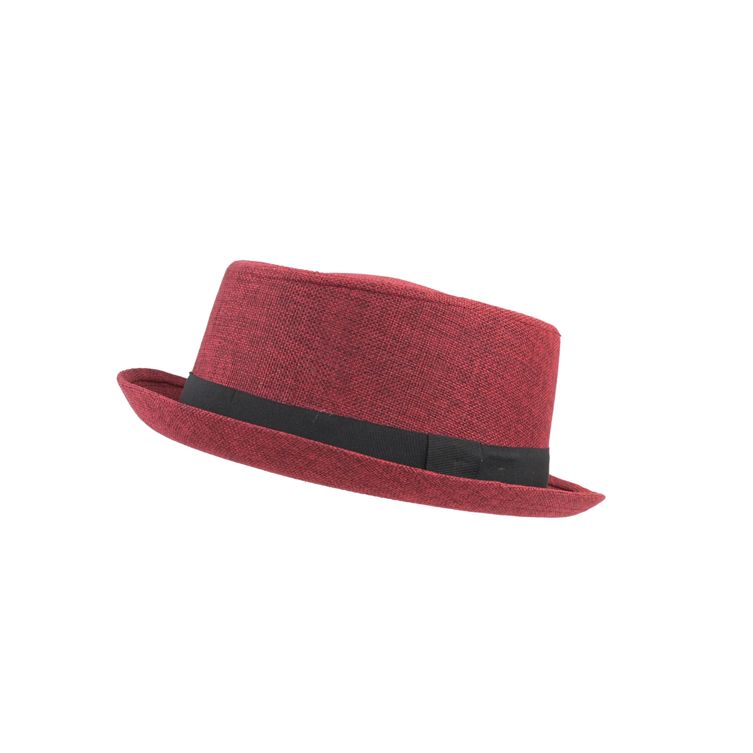 Men's Classic Textured Pork Pie Hat - Stylish Trilby Hat for Outdoor and Summer Wear (Polyester, Red)