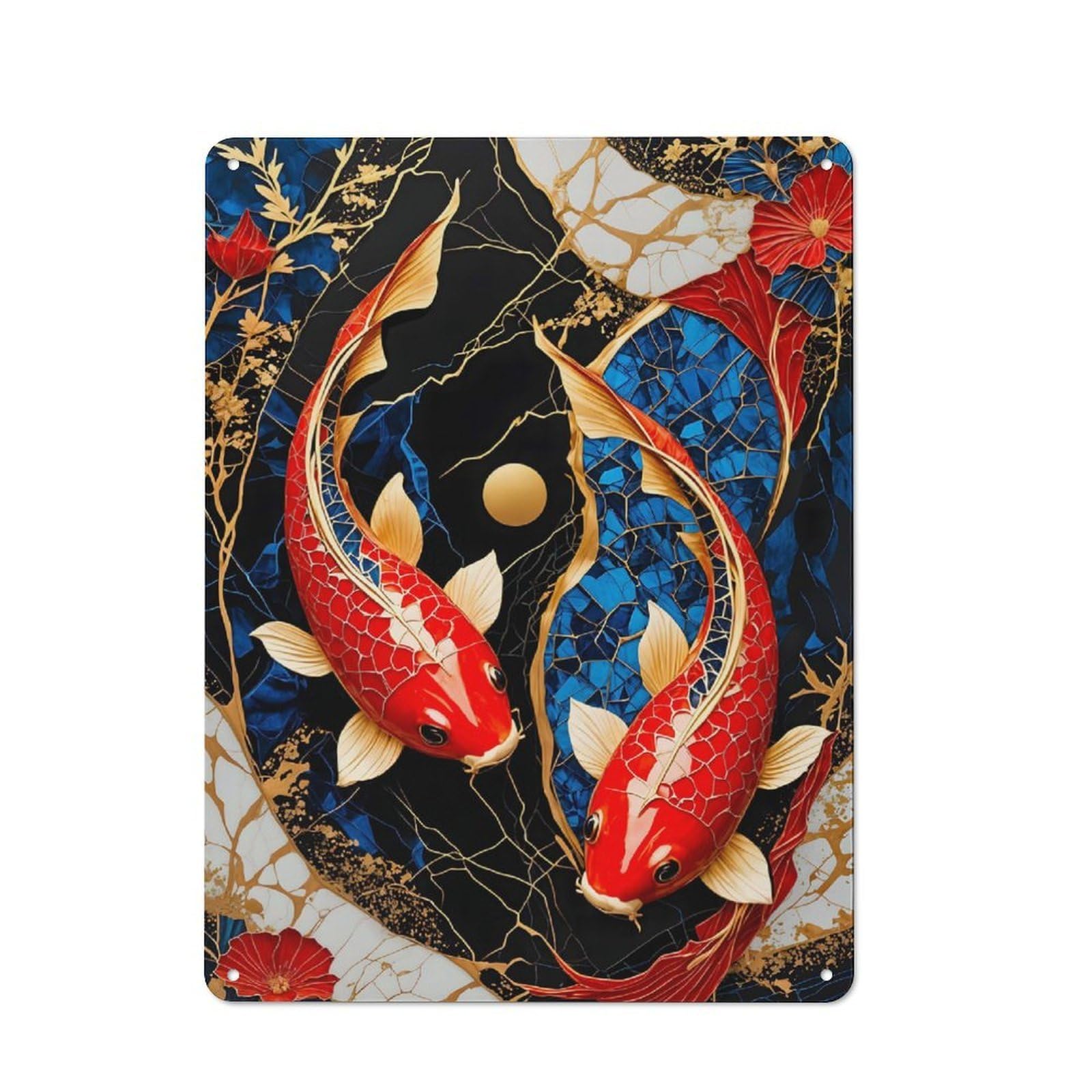 Koi Fish Kintsugi Art Cottage Metal Wall Decor 40x30cm, Shed Metal Sign for Patio Bar, Workshop, Shed Or Kitchen