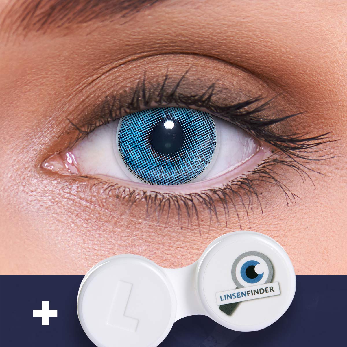 Lentes de contacto azules naturales NATURAL SAPPHIRE de alta cobertura + contenedor de LENZOTICA I 1 par (2 piezas) I DIA 14.00 I sin aumento I 0,00 dioptrías