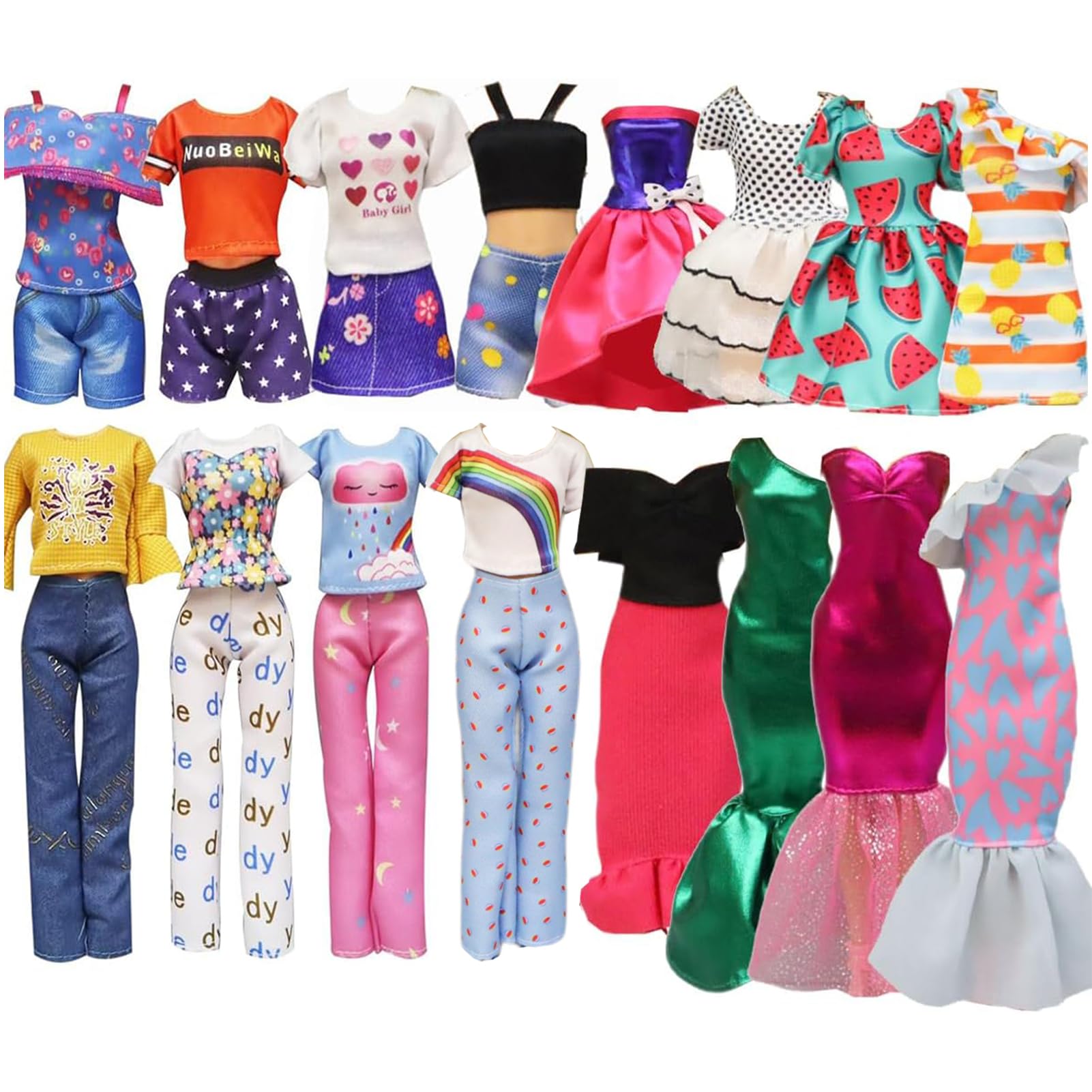 OBABO 24 PCS Handmade Doll Clothes and Accessories for Barbie: Including 4 Fashion Dress 4 Party Dress 8 Outfits Tops and 8 Pants in Random - for 11.5 Inch Barbie Dolls (24)