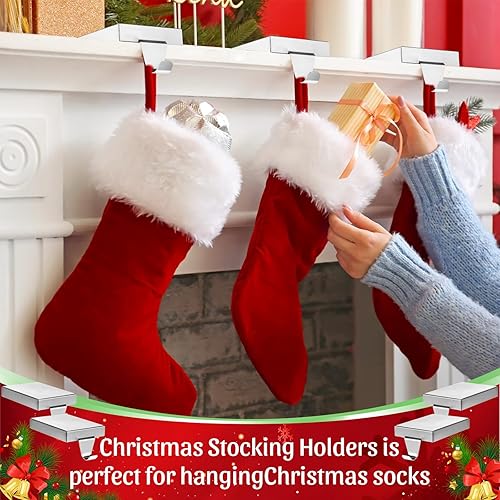 Miniatura 6 de Zonon Soportes de calcetines de Navidad de metal para manto, ganchos colgantes para calcetines de Navidad, soporte para calcetines para vacaciones,