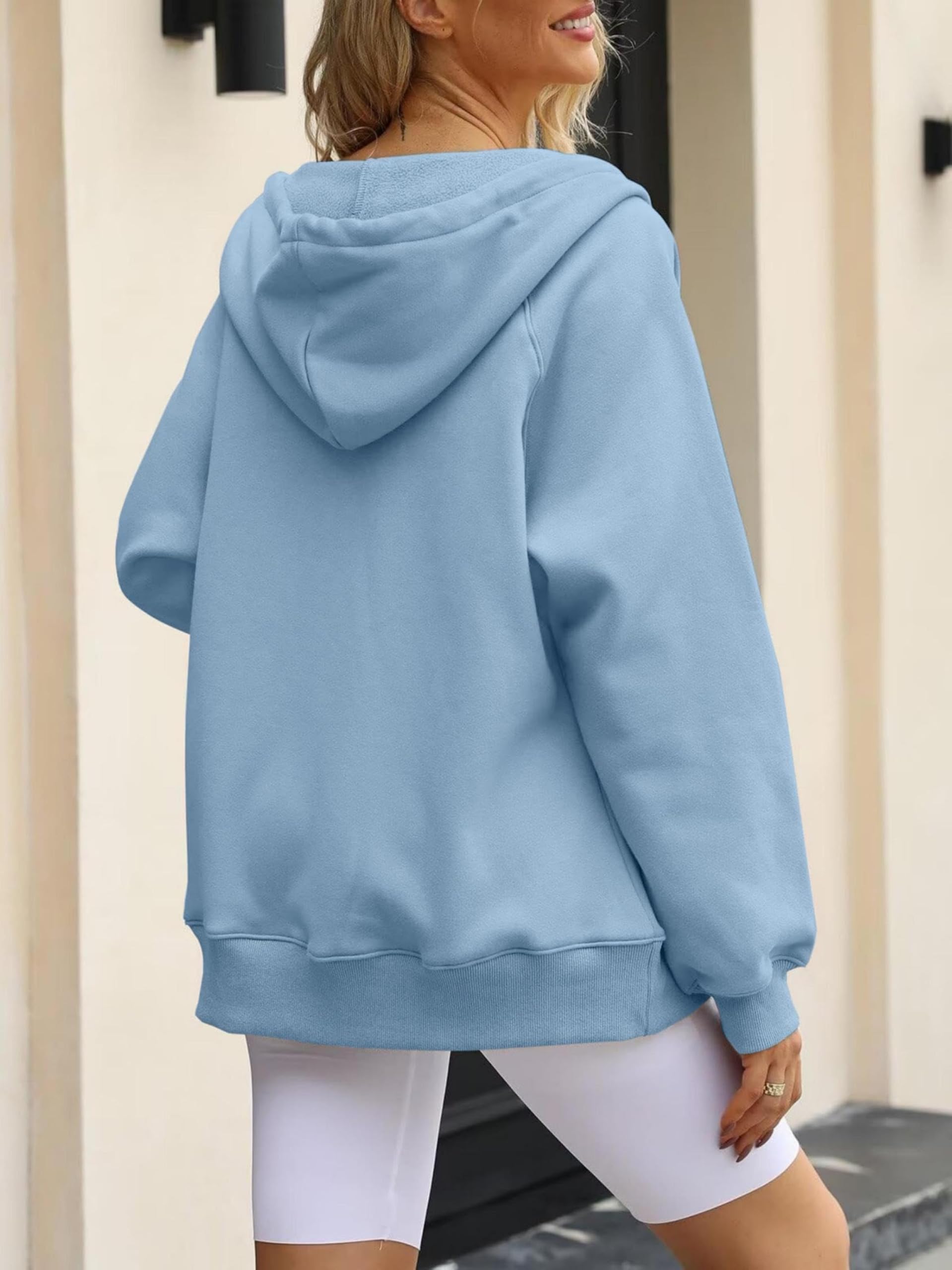 Timuspo Felpa con cappuccio da donna a maniche lunghe, con cerniera, oversize, in pile, tinta unita, per autunno, Y2k