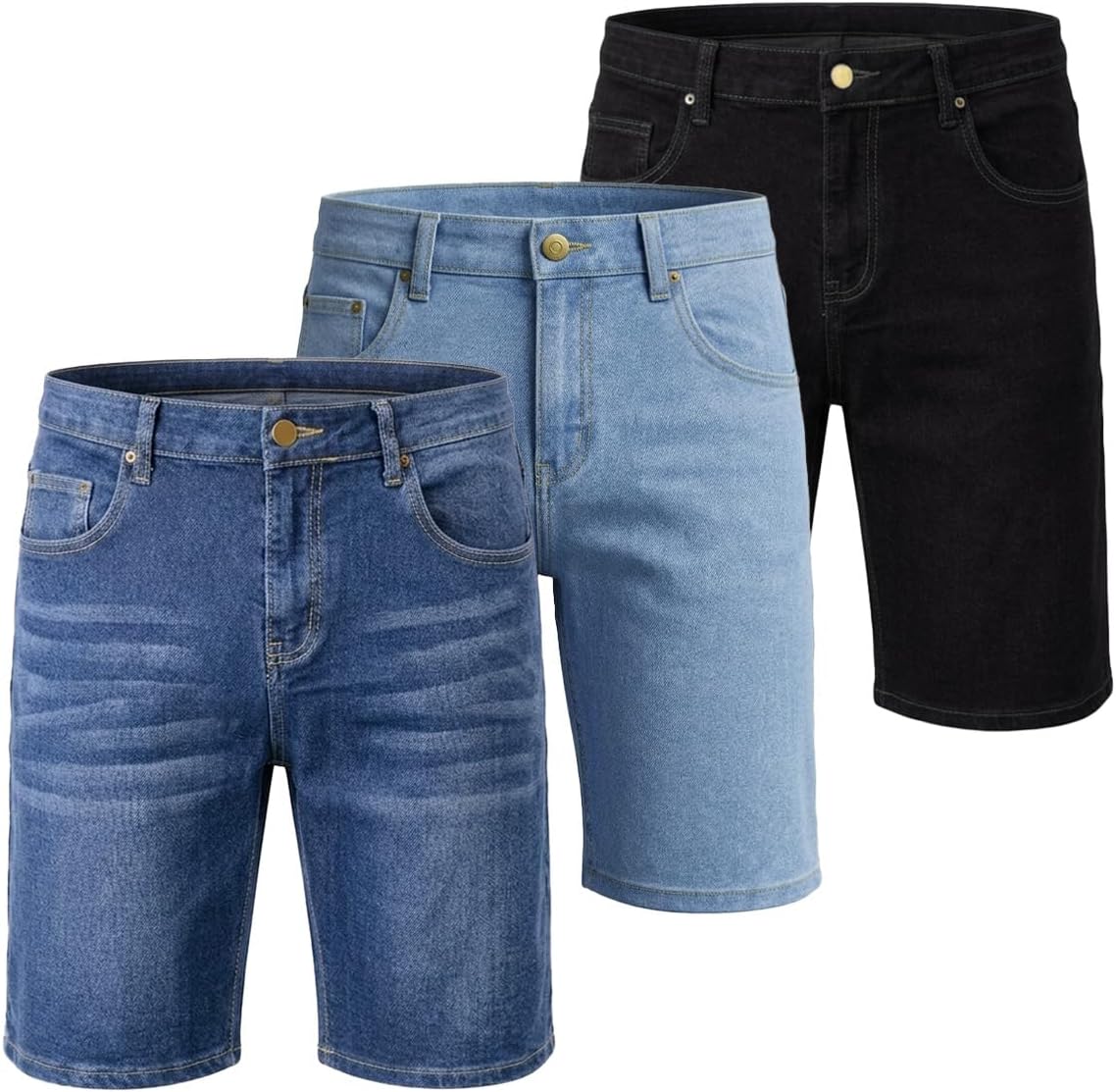 Mens Jean Shorts Pack, Stretch Mens Denim Shorts, Relaxed Fit Jorts Men for Summer Casual Wear