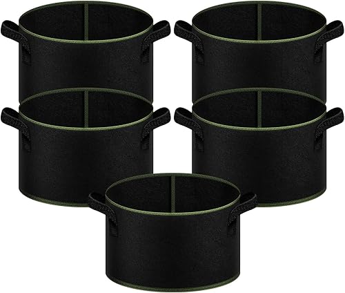 iPower Paquete de 5 bolsas de cultivo de 5 galones, macetas de tela no tejida gruesa, contenedor de aireación resistente con asas de correa para