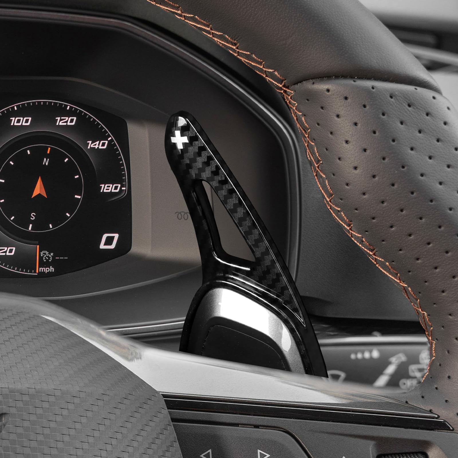 KUNGKIC Extensión de balancín de volante ABS para Seat Cupra Leon Ateca Formentor 2021 2022 2023 2024 2025 (patrón negro de fibra de carbono)