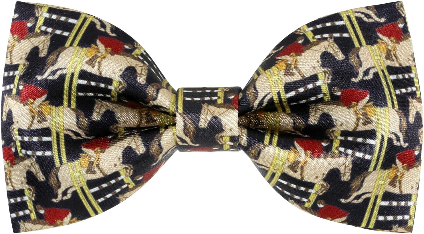 Men's Horse Race Bow Tie Satin Silk Pre-tied Solid Horse Racing Bow Ties for Men with Gift Box Black Gold Horse