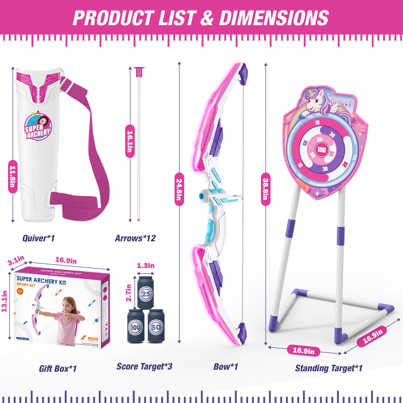 HYES Arco e Frecce per Bambini con Luci LED, Set Giocattoli Tiro con l'Arco con Ventose e Bersaglio
