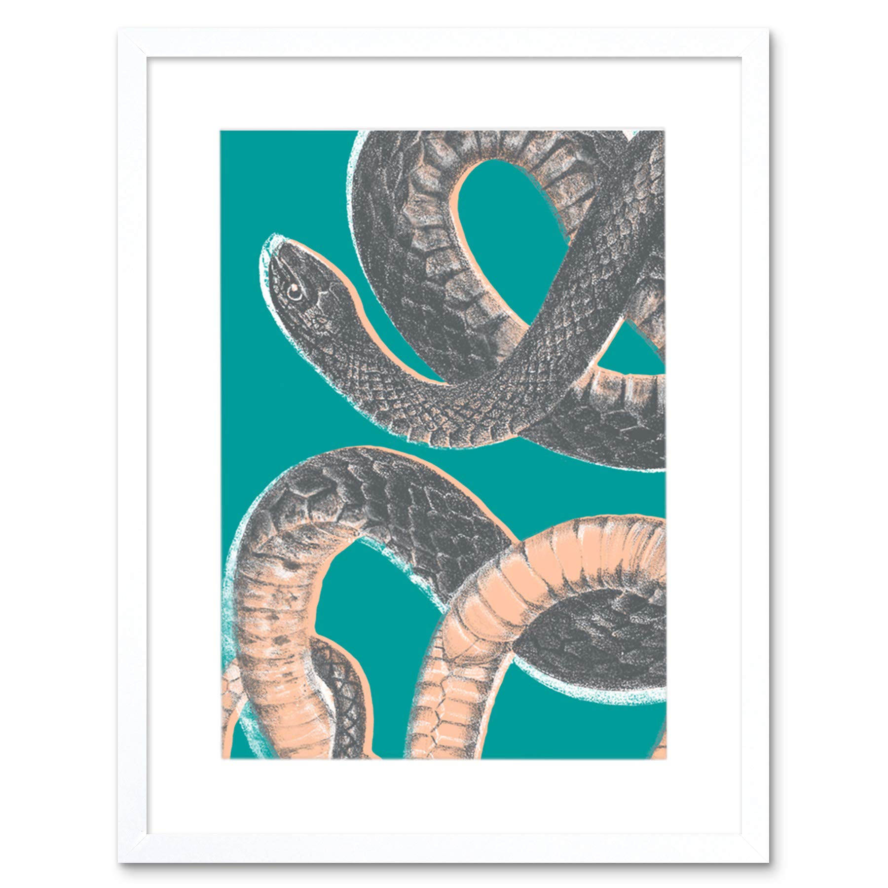 Wee Blue Coo Snake Illustration Modern Biodiversity Artwork Framed Wall Art Print 12X16 Inch