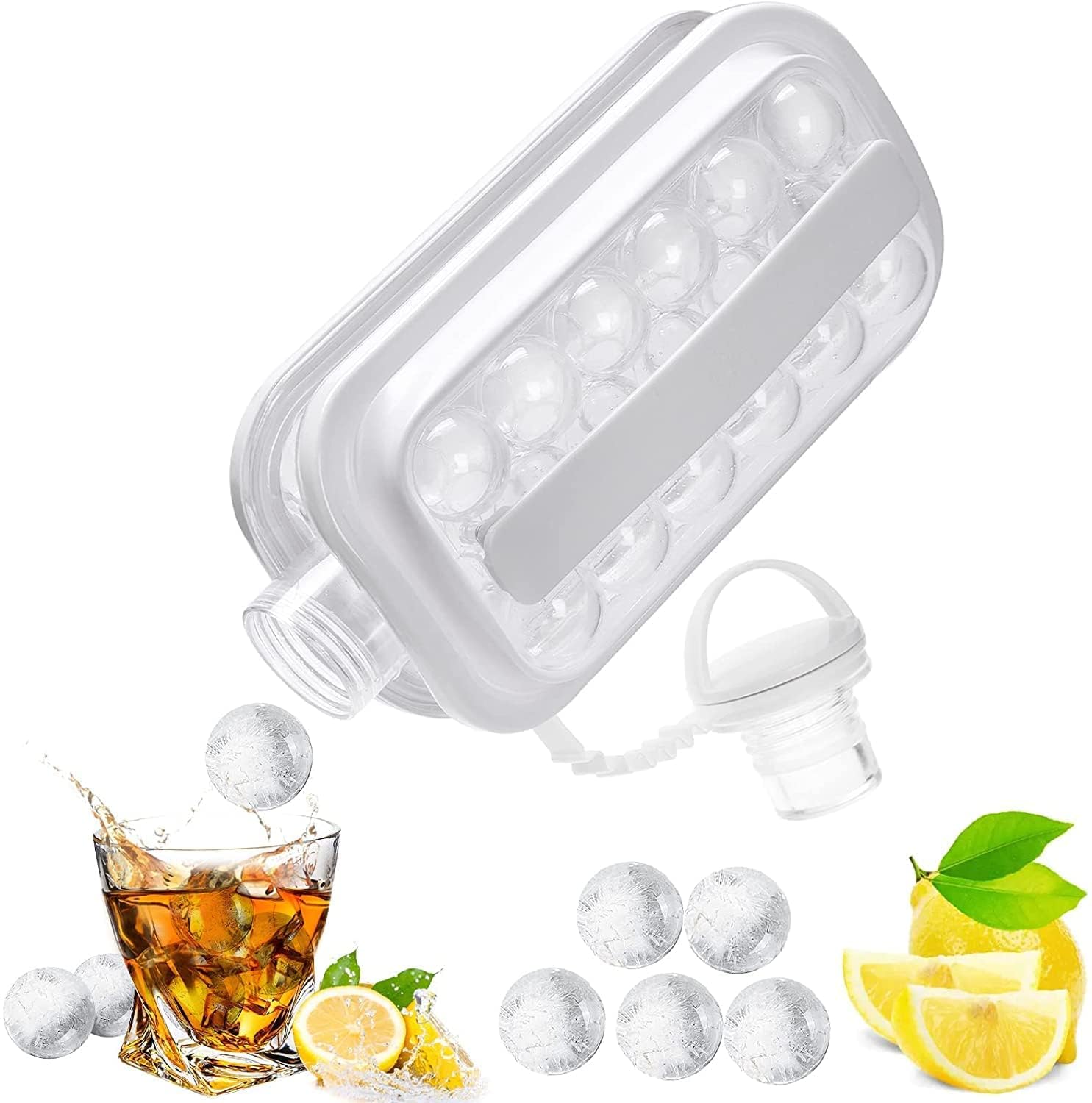 VATTU Ice Ball Maker, Portable Ice Maker Bottle Makes 17 Ice Cubes, Ice Cube Molds Bottle Creative Ice Hockey Bubble Ice Maker Kettle for Whiskey/Hockey/Champagne/Juice/Coffee (White) (PAKE of-1)