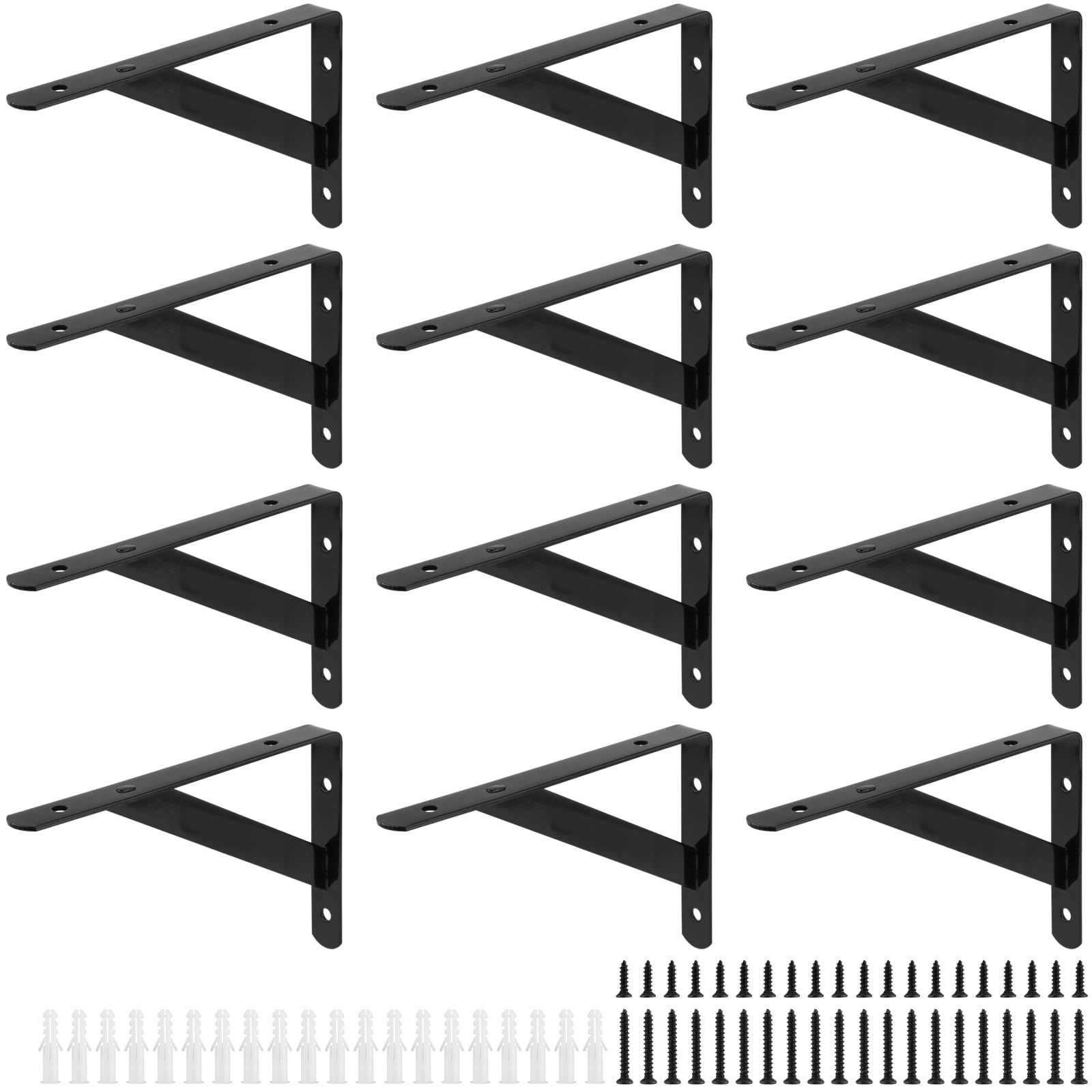 MUKLEI 12 PCS Shelf Brackets Heavy Duty, Wall Mounted Floating Table Support Brackets, Black 90 Degree Shelf Bracket with Screws, Triangle Shelving Brackets for Shelves, 5.9 Inch