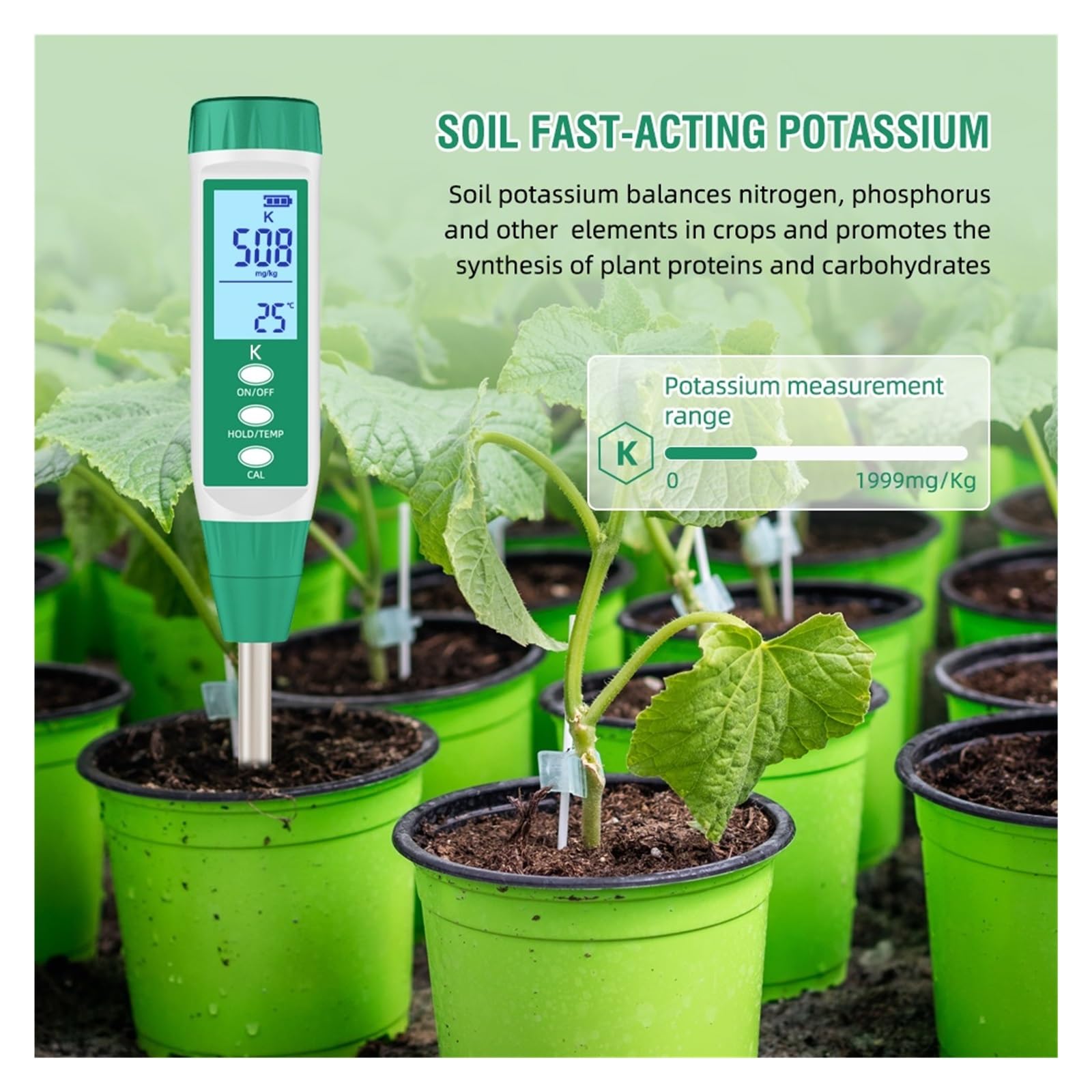 Medidor digital de NPK for suelo, analizador nutrientes nitrógeno, fósforo y potasio acción rápida, comprobador fertilidad Agricultura y actividades al aire libre