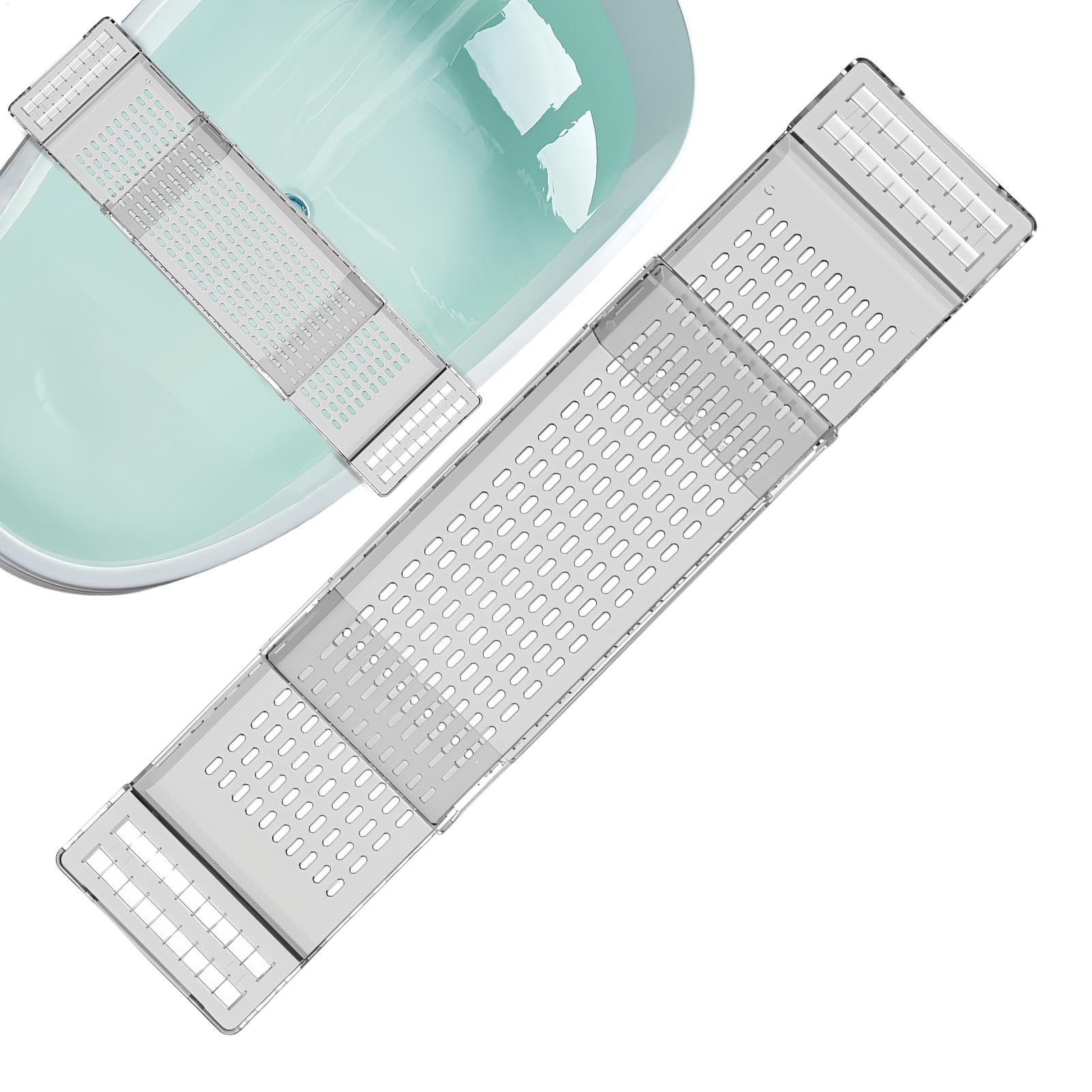Bandeja de bañera extensible con escurridor y gran capacidad de almacenamiento para baño