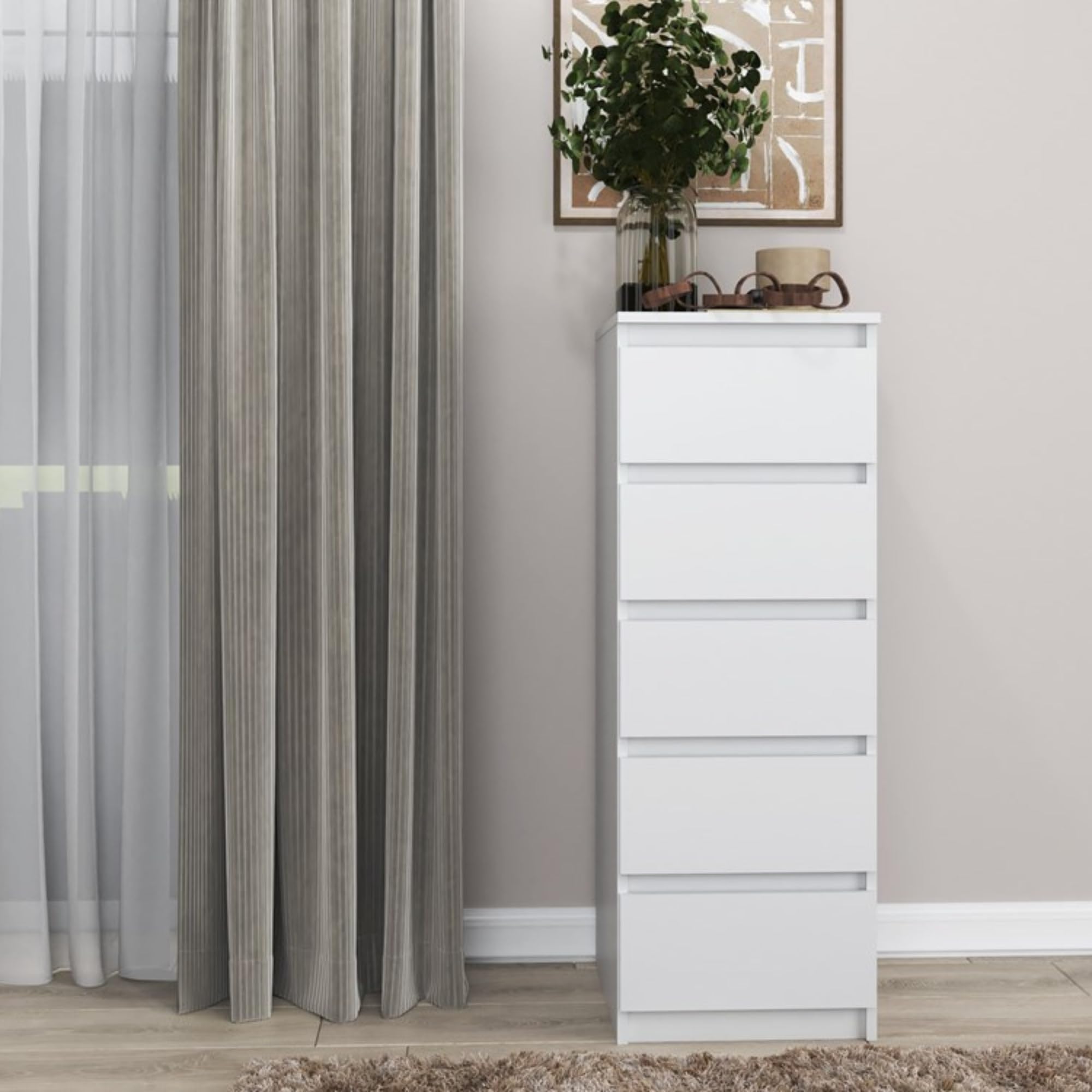 Home Collective Cassettiera bianca con cinque cassetti, camera da letto, corridoio, comodino, armadio, credenza, credenza, larghezza 40 cm, altezza 111 cm