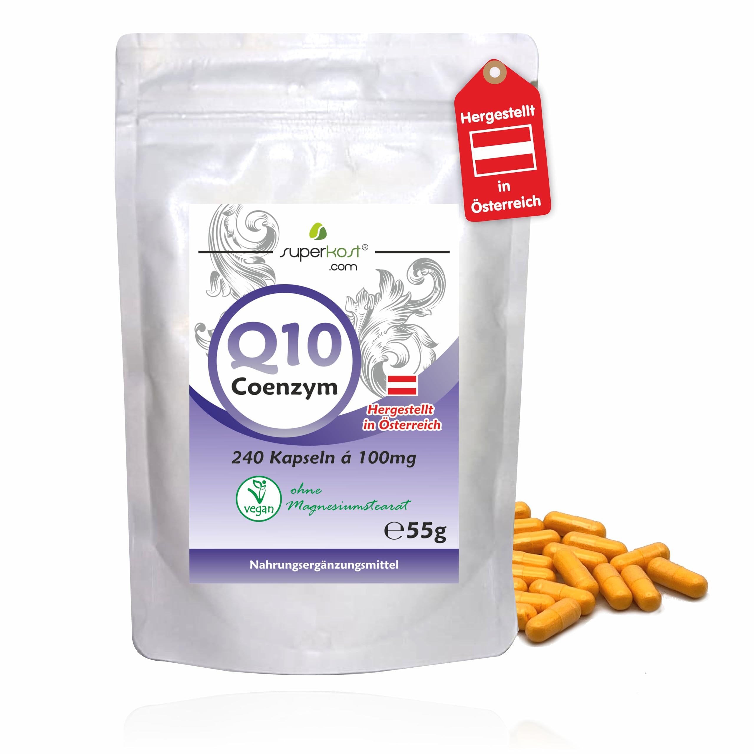 240 Kapseln SUPERKOST Coenzym Q10 - CoQ10, 100 mg Hochdosiert, kein 200 mg Tagesdosis, 8 Monate Packung, Hergestellt in Österreich