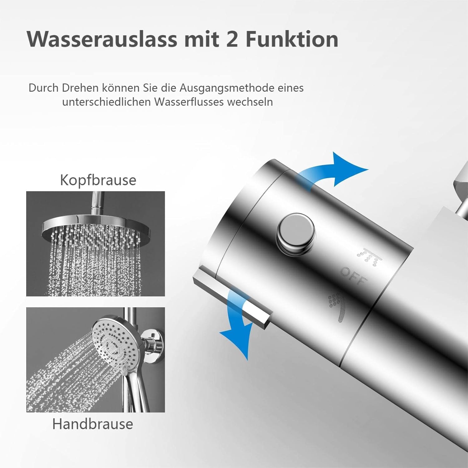 YOOZENA Duscharmatur Komplettset, Duschsystem（Duscharmatur mit Thermostat，Kopfbrause, Duschkopf mit Schlauch und Halterung）Regendusche mit armatur, Chrome