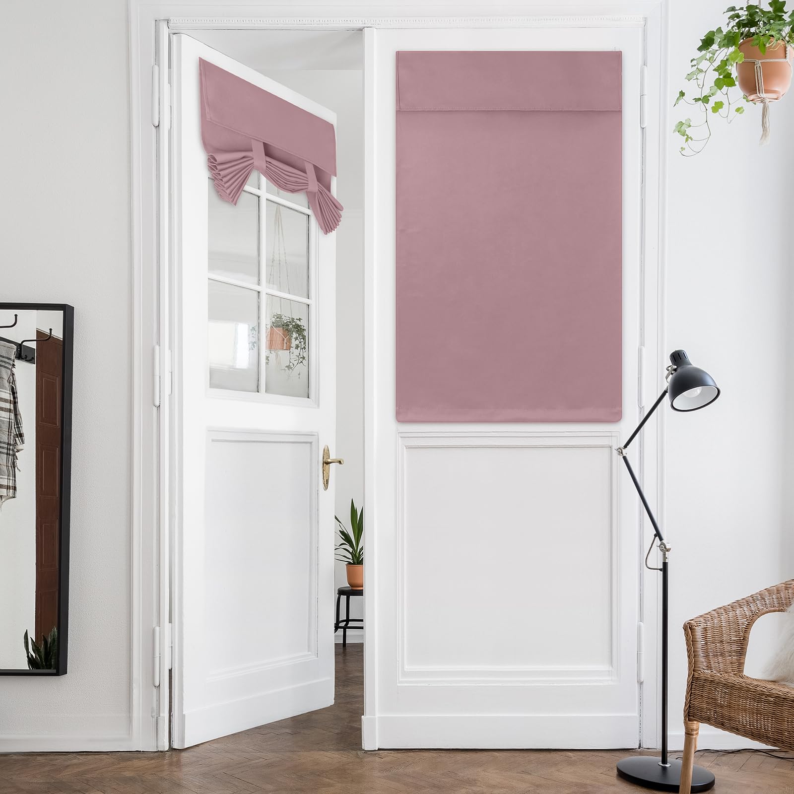 HOMEIDEAS Mauve Blackout French Door Curtain, Privacy Door Curtains for Window, Blinds for Glass Window, Thermal Insulated Tie Up Shades, 26 X 40 Inch