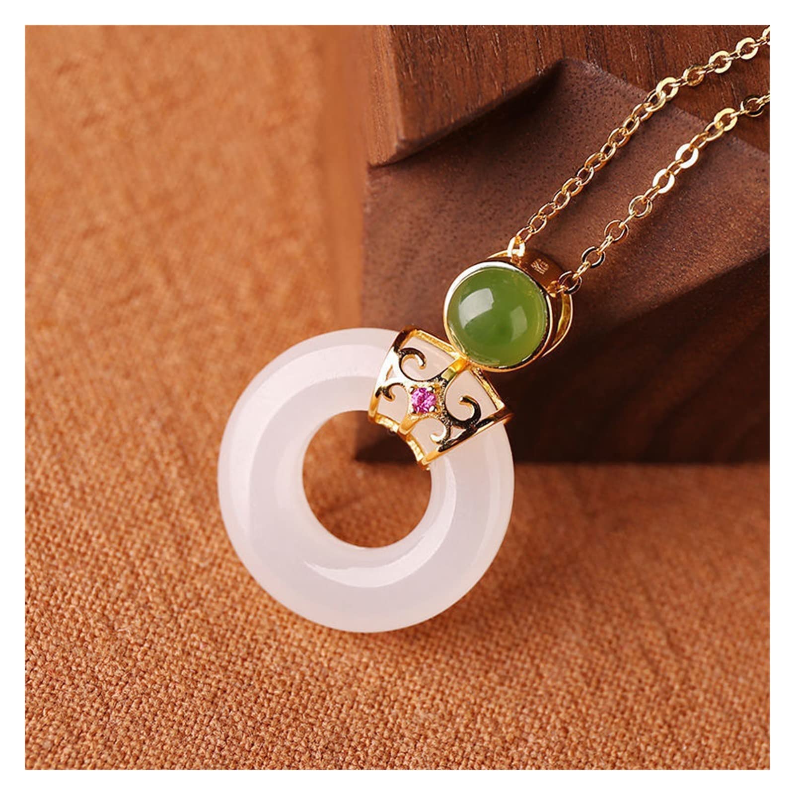 Hotian Jade Pendant Women's Ancient Gold Peace Buckle Mini Xiaoping Safety Pendant Clavicle Chain Necklace