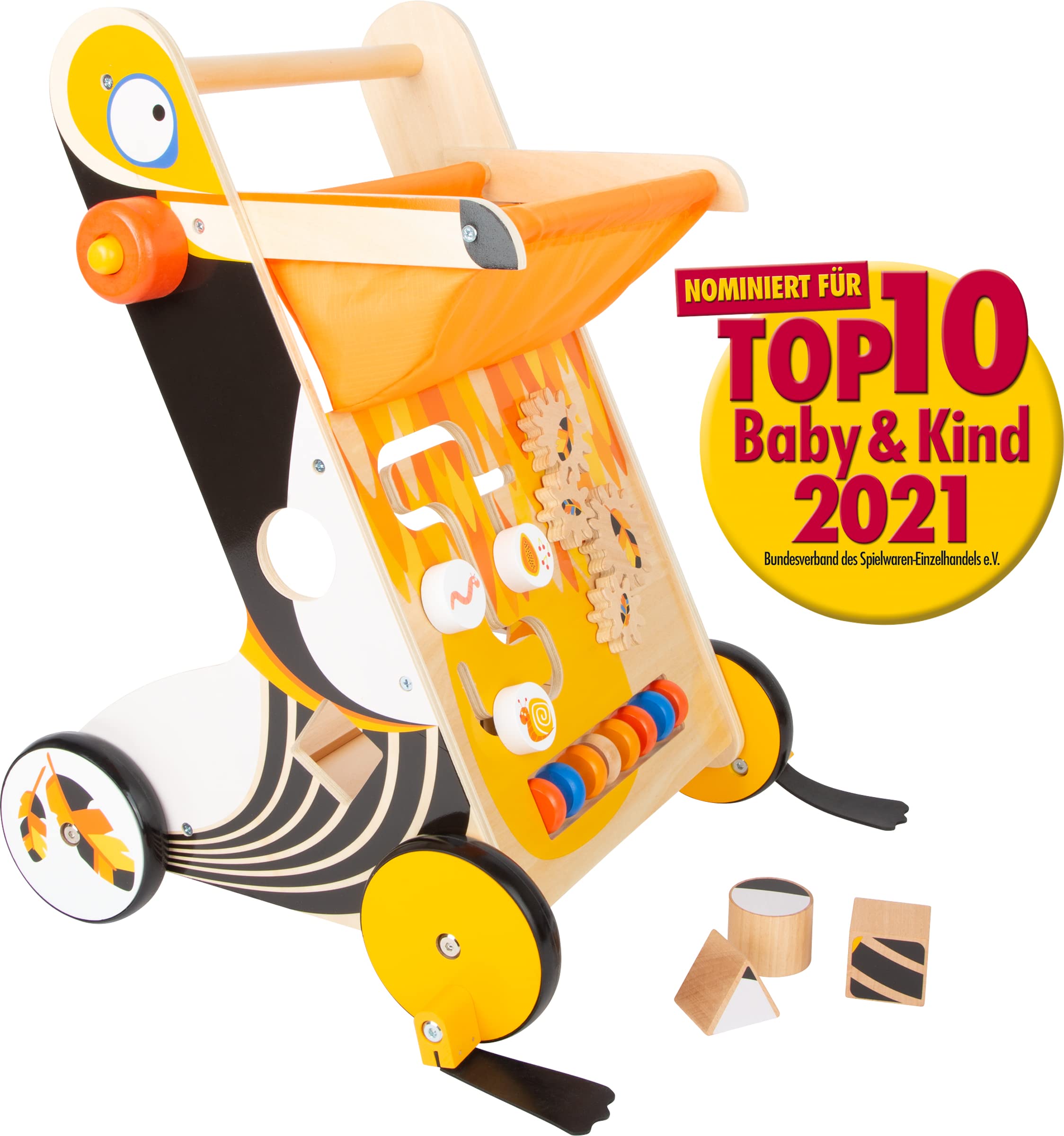 small foot Lauflernwagen Tukan aus Holz mit Bremssystem und vielseitigen Spielmöglichkeiten, für Kinder ab 1 Jahr, 11737
