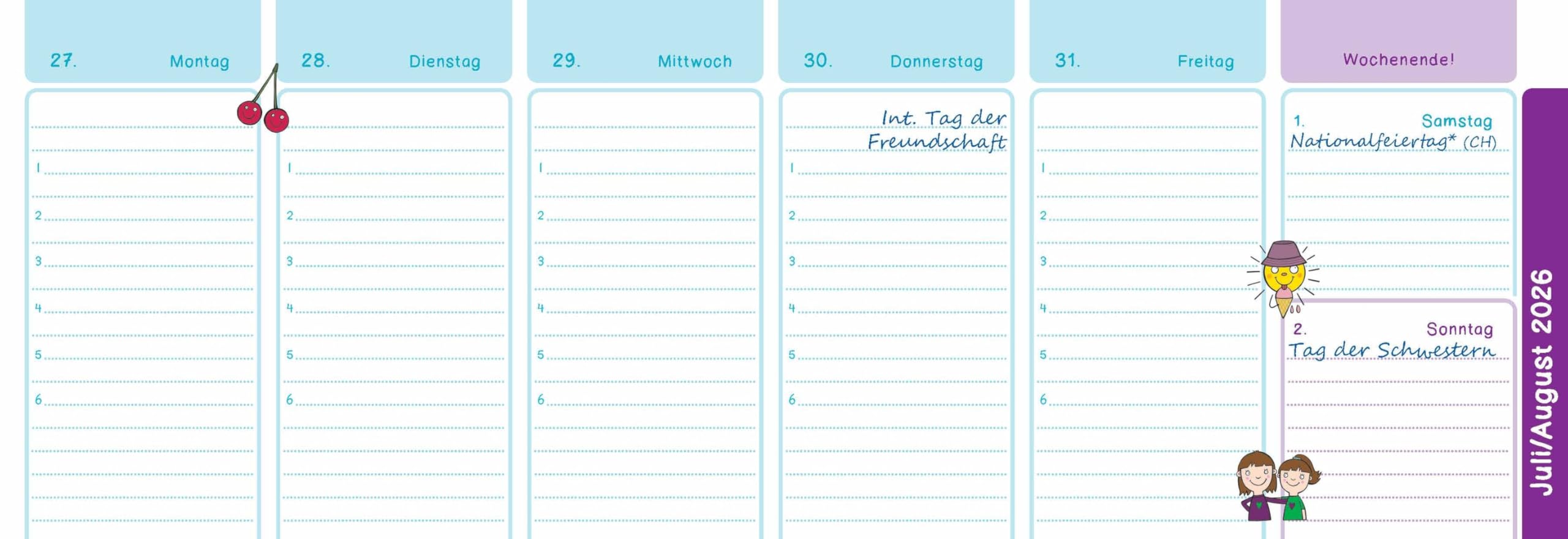 Der Wochen-Tischkalender für das Schuljahr 2026/2027: Mit zahlreichen Aktions- und Thementagen
