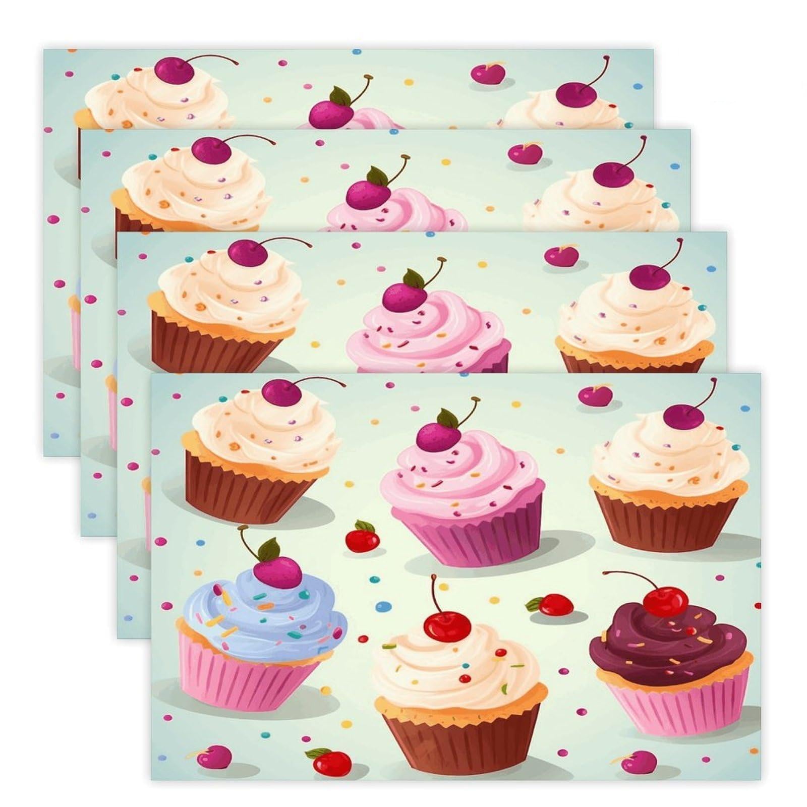 Delicious Cupcakes Placemats Heat-Resistant Washable Place Mats Anti Slip Dining Table Place Mats Wipeable Dining Table Mats Kitchen Decoration Placemats 17.7’’×11.8’’
