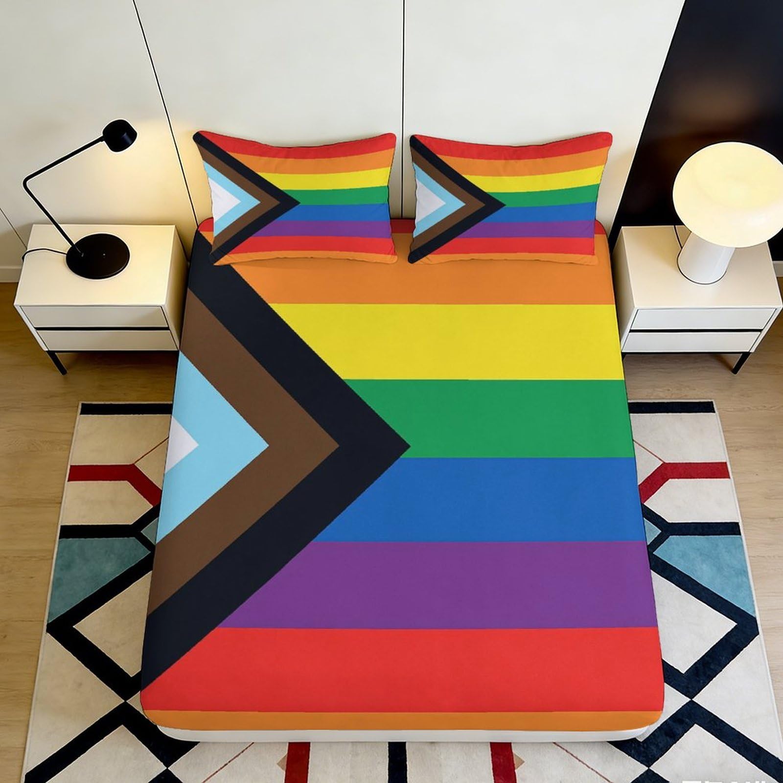 Jqzkxnhpbr Style-1 3D Printed Progress Pride Rainbow Fitted Sheet Microfiber Soft Bedroom Decor Protective Bed Cover For Adults Youth 90X200x25cm