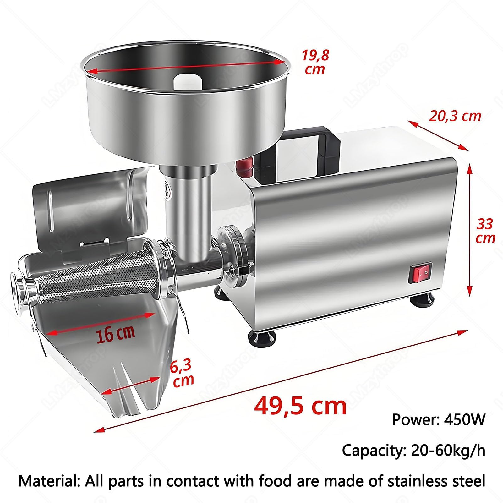 Elektryczna Maszyna do Mielenia Pomidorów, 20–60 Kg/H Sosu Pomidorowego