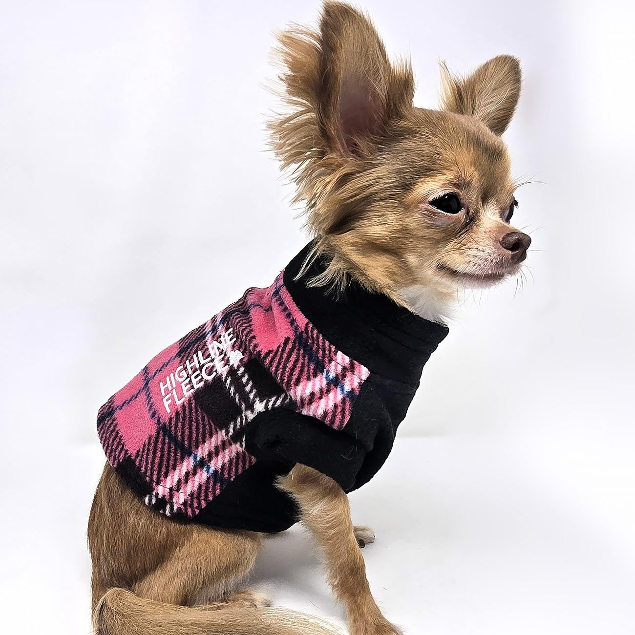 Highline Fleece Dog Coat - Pink and Black Plaid (18)