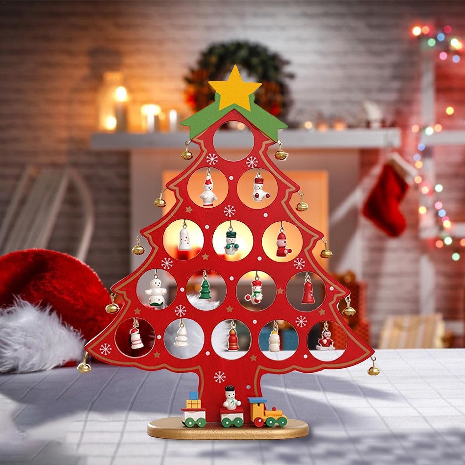 クリスマスツリー卓上 | かわいいミニチュア木製オーナメント付き Amazon.co.jp: クリスマスツリー卓上 | かわいいミニチュア木製