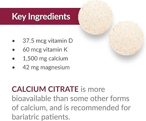 Miniatura 5 de Bariatric Advantage Citrato de calcio masticable 500 mg - para pacientes de cirugía bariátrica - Tabletas de alta potencia y fáciles de digerir -