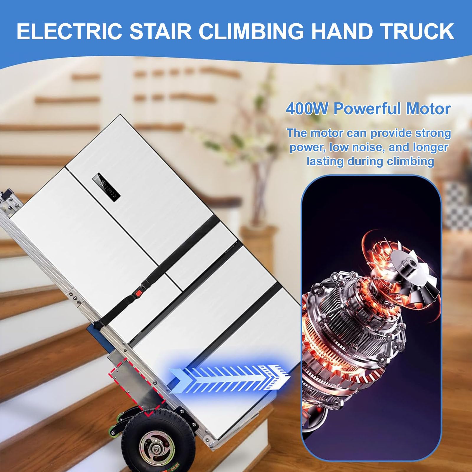 Carrello Montascale Elettrico, Carrello Pieghevole, capacità di Carico Massima 200 kg, Carrello A Mano con Telaio in Alluminio per Scale su E Giù per Spostare Mobili, Cemento