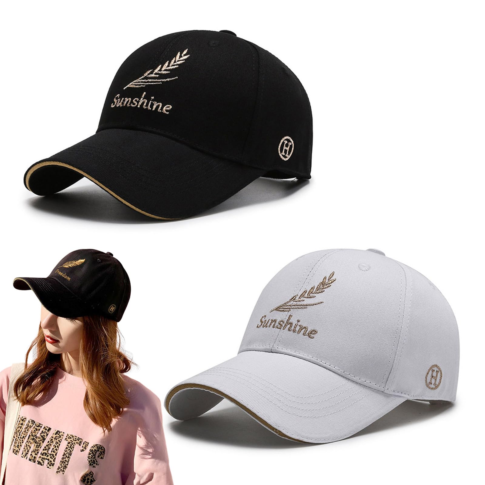 XUBXSet of 2 Baseball Cap, Unisex Adjustable Sport Casual Sun Visor Hat, Polo Style Classic Sports Casual Plain Summer Sun Hat, Lightweight Outdoor Sun Baseball Cap for Men Women Black